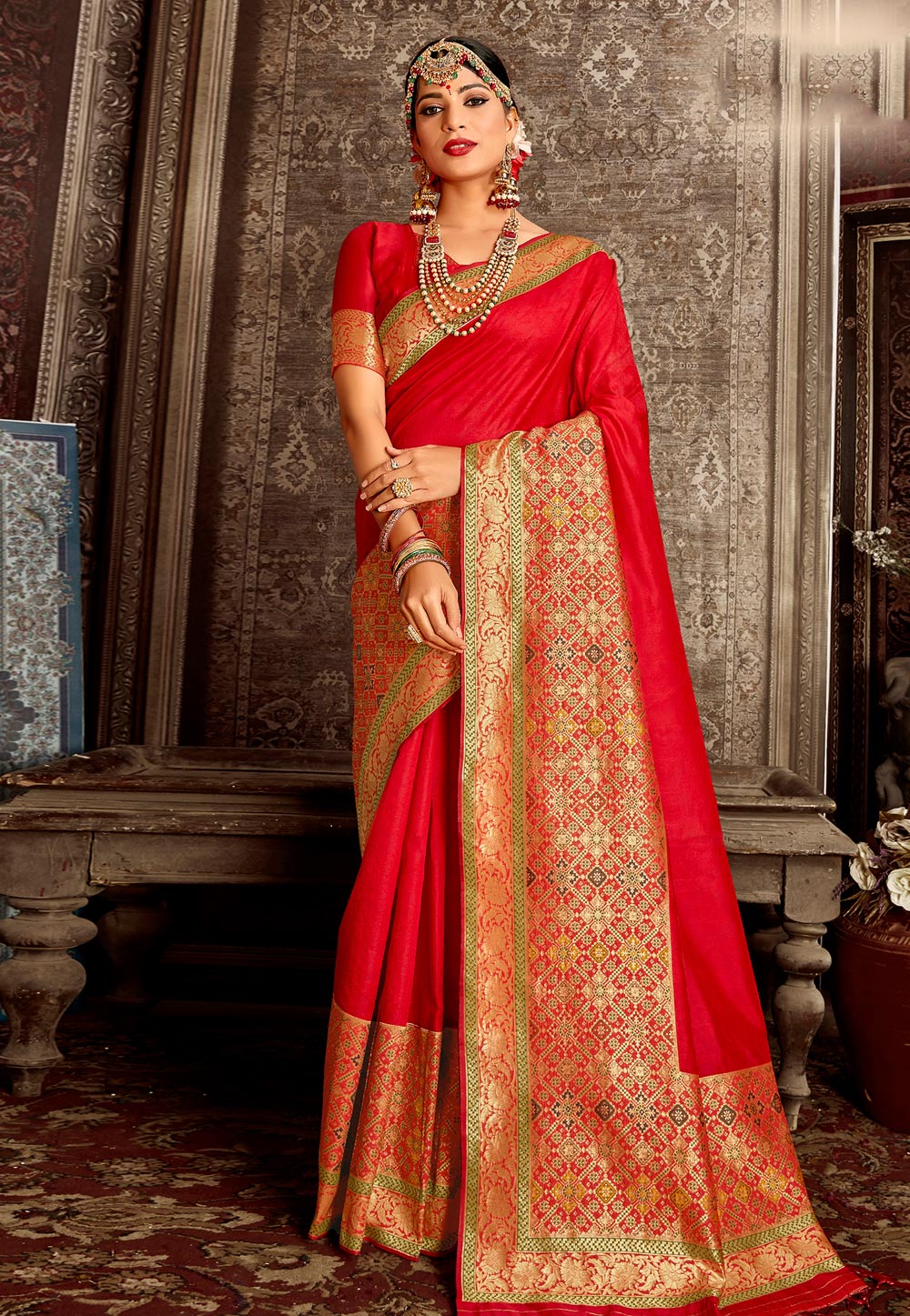 Red Silk Festival Wear Saree 218202