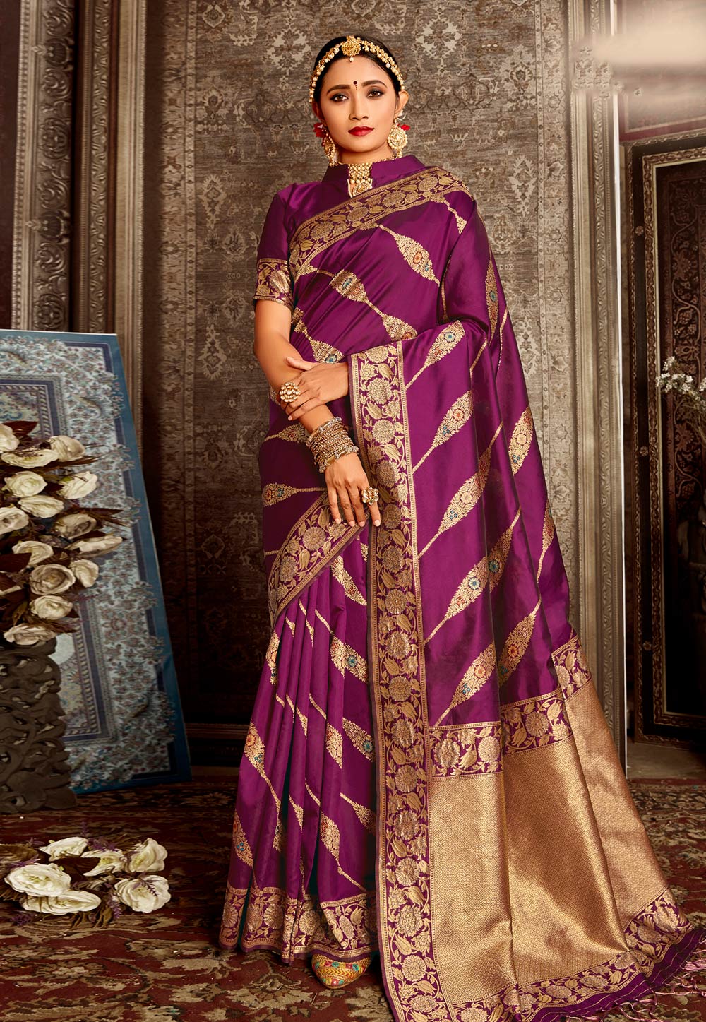Purple Silk Festival Wear Saree 218210