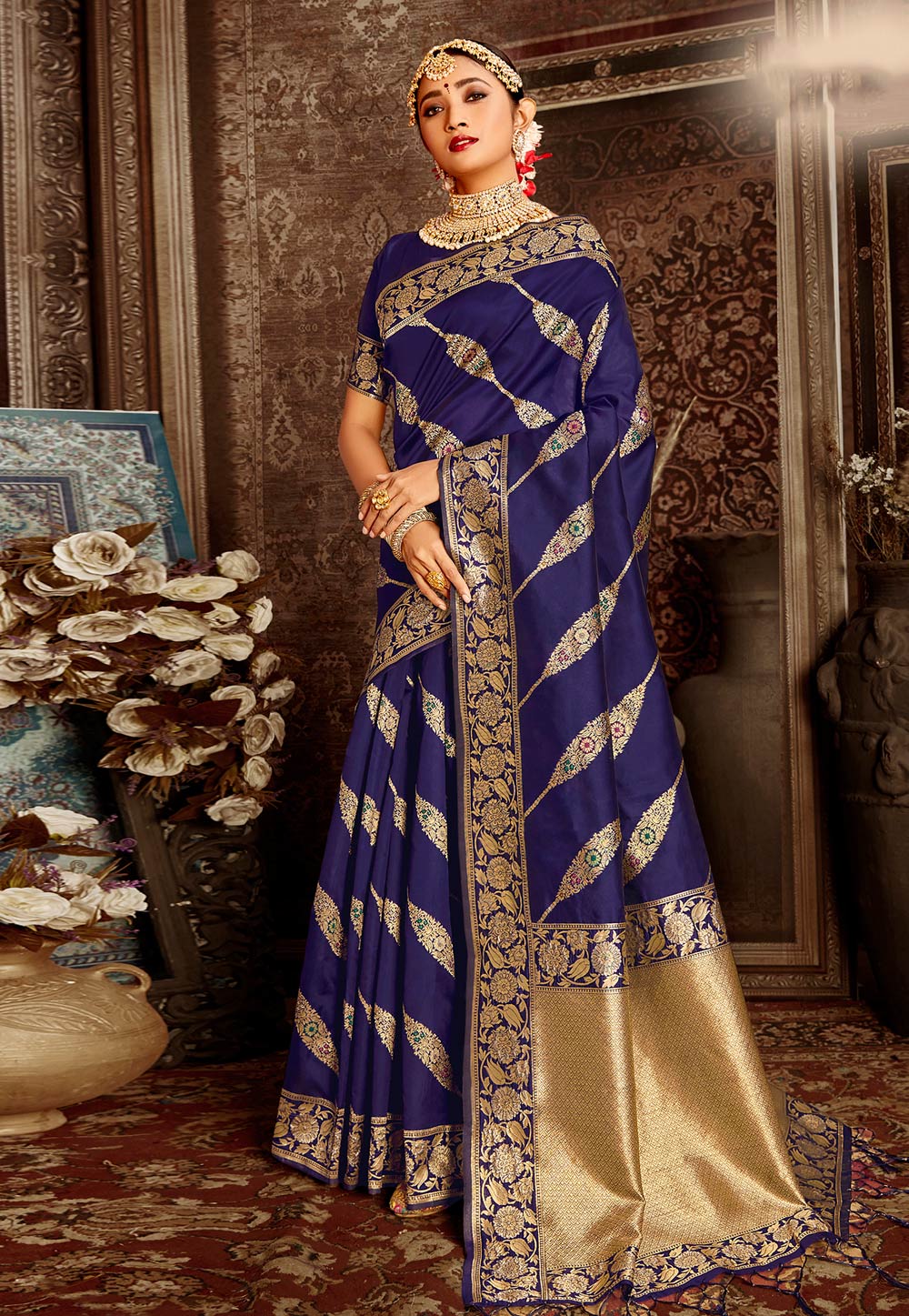 Blue Silk Festival Wear Saree 218212