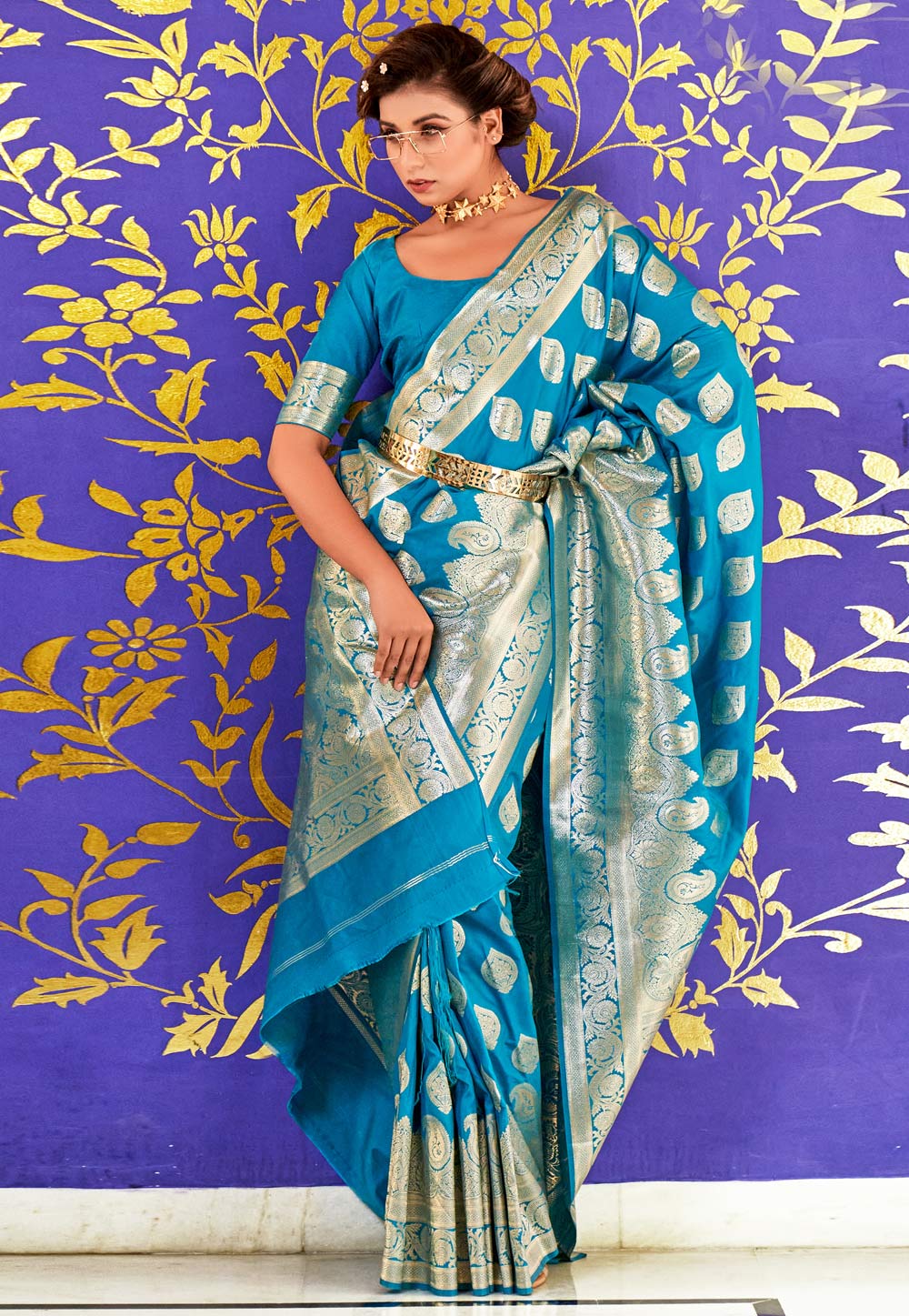 Sky Blue Banarasi Silk Saree 268349