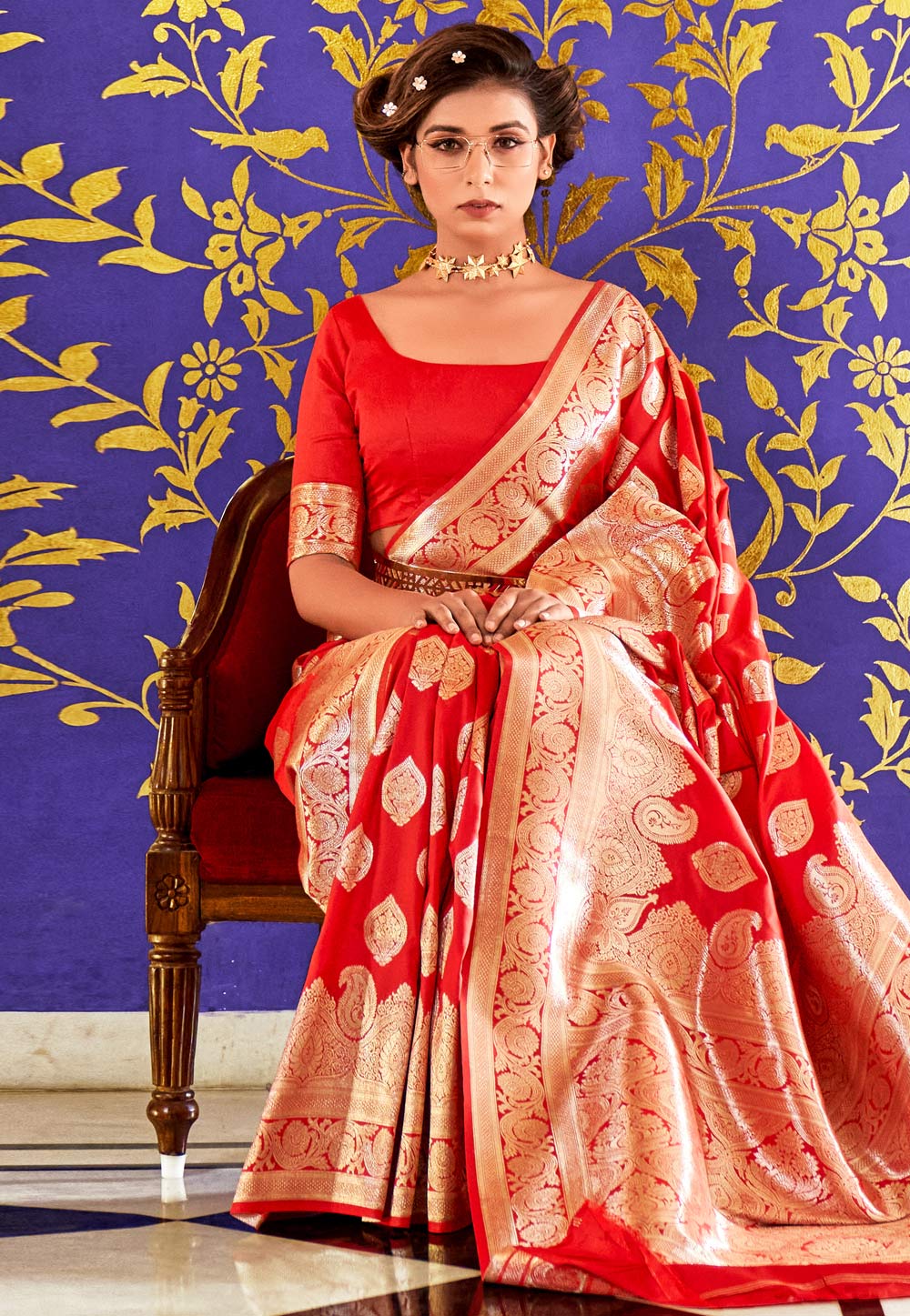 Red Banarasi Silk Saree With Blouse 268352