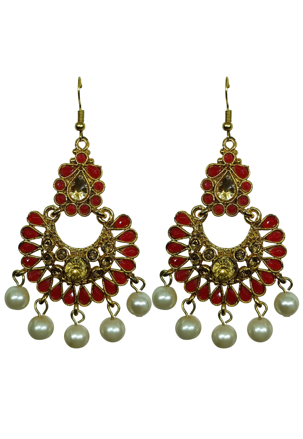 Red Brass pearl Earrings 240613