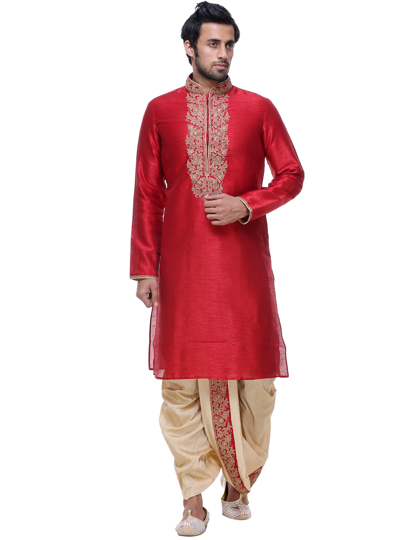 Red Silk Readymade Dhoti Kurta 92934