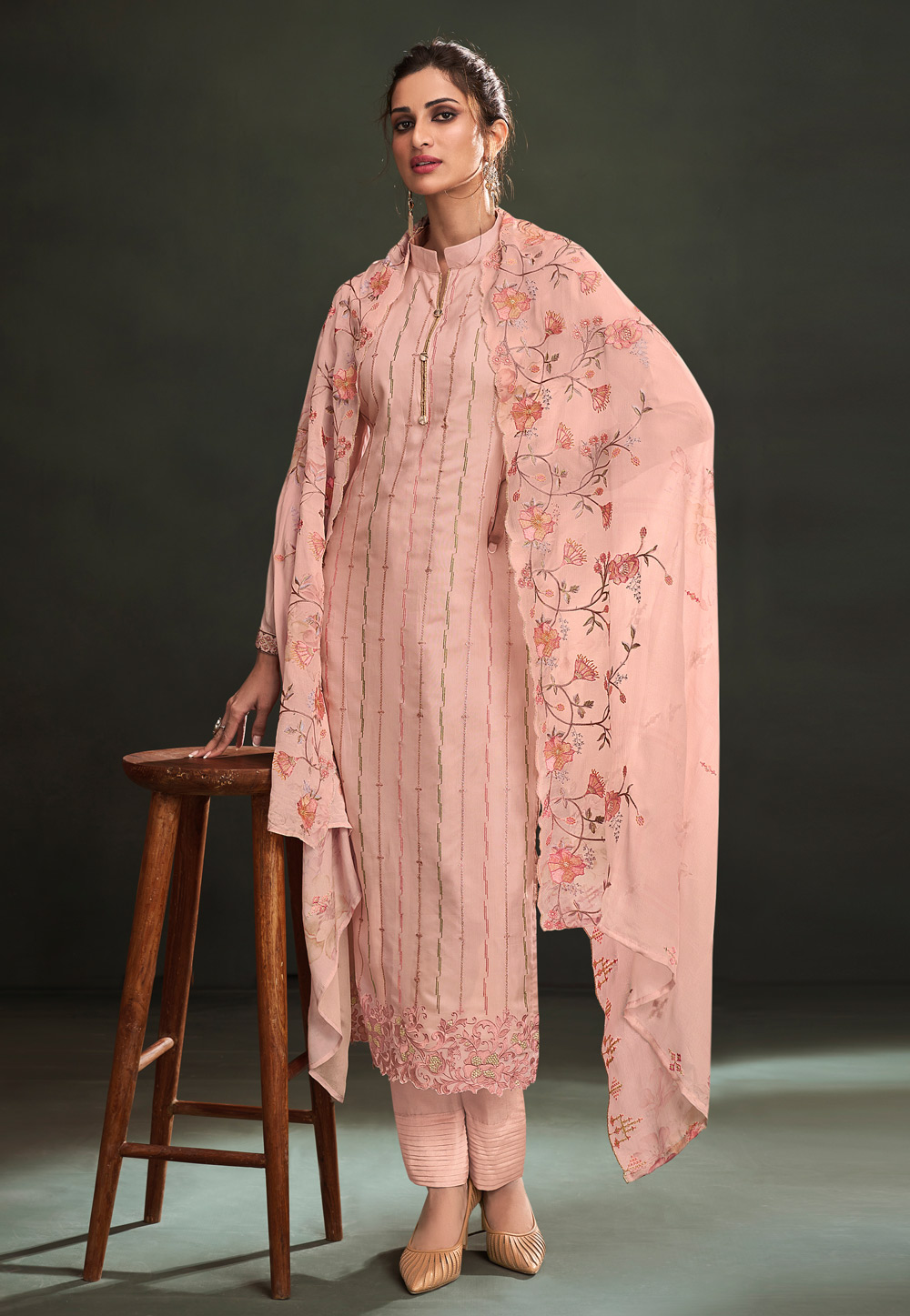 Pink Muslin Pant Style Suit 245195