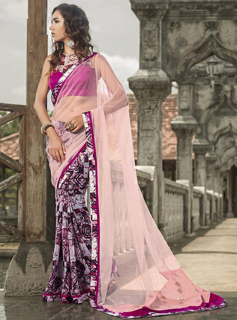 Light Pink Georgette Printed Saree With Blouse 71093