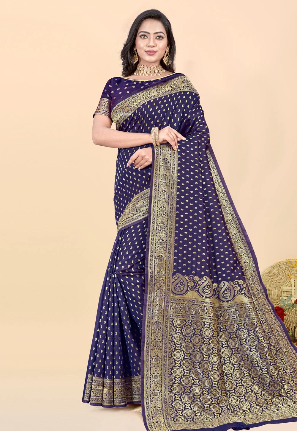 Navy Blue Banarasi Silk Festival Wear Saree 237368