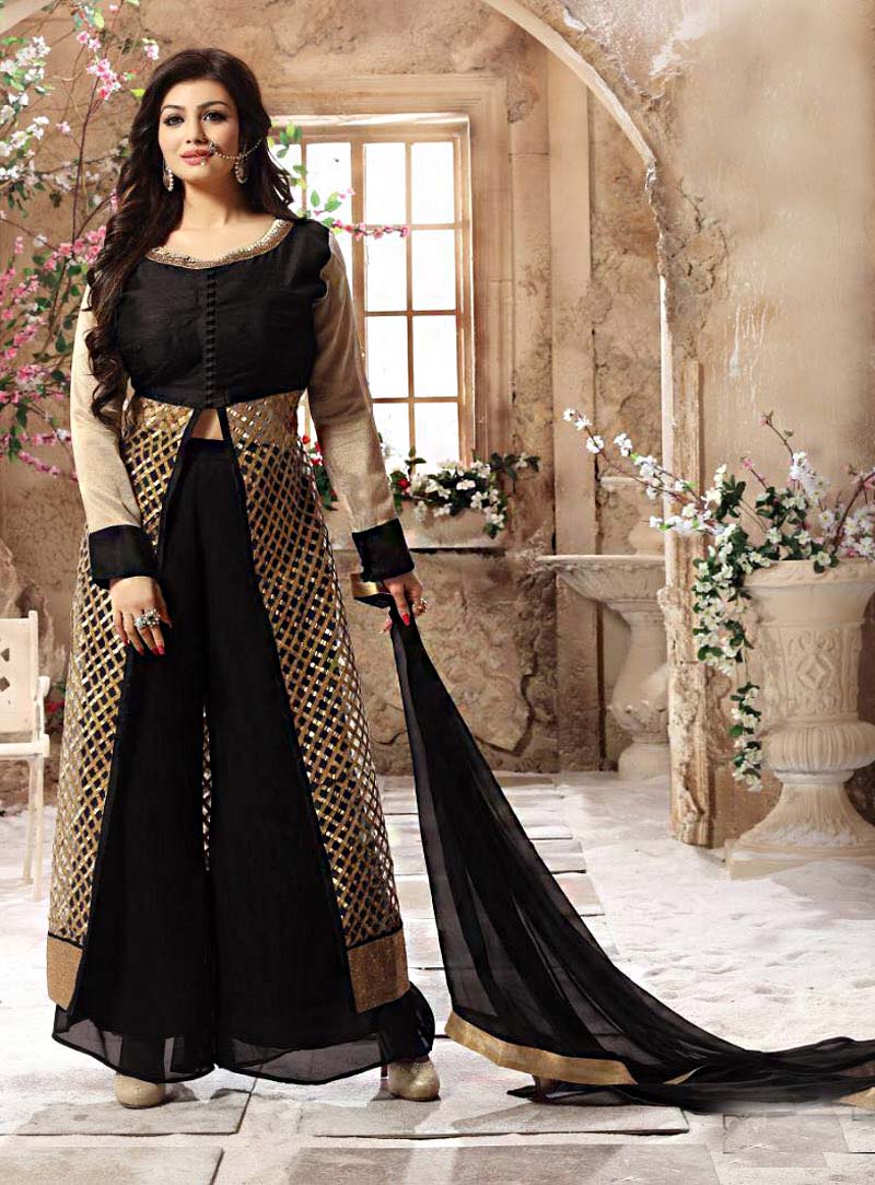 Ayesha Takia Black Silk Palazzo Style Suit 67139