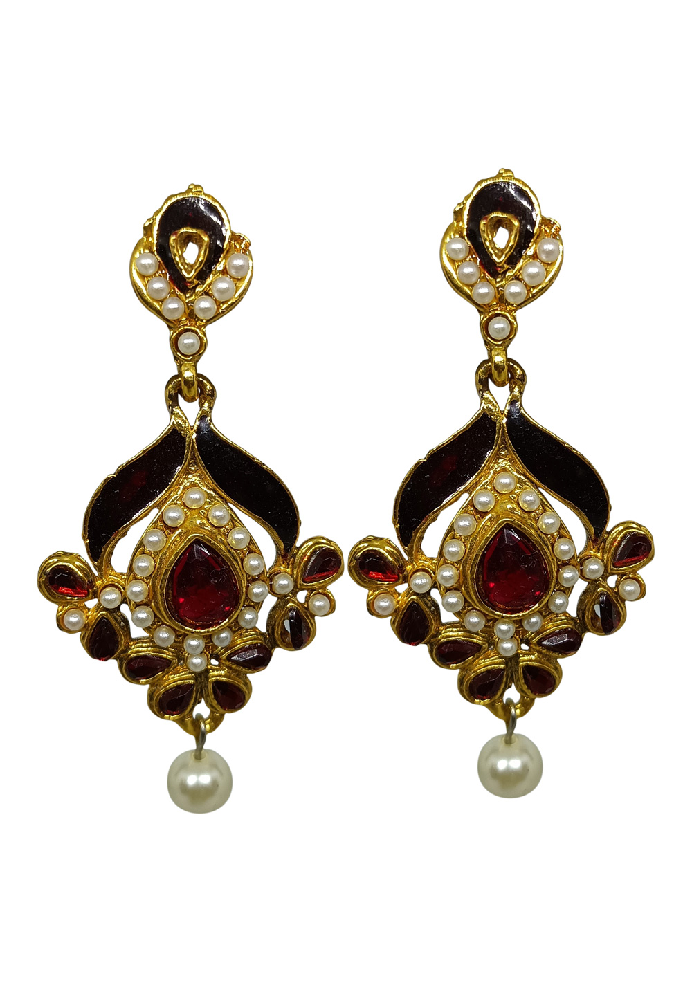 Maroon Brass pearl Earrings 240623