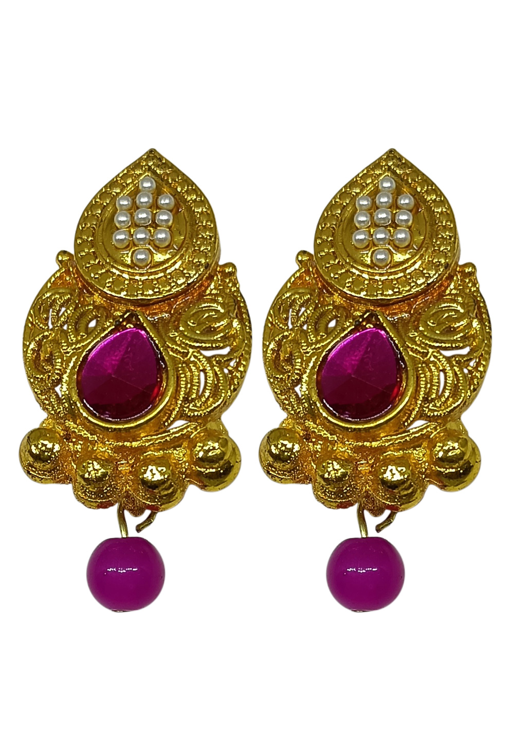 Pink Brass pearl Earrings 240625