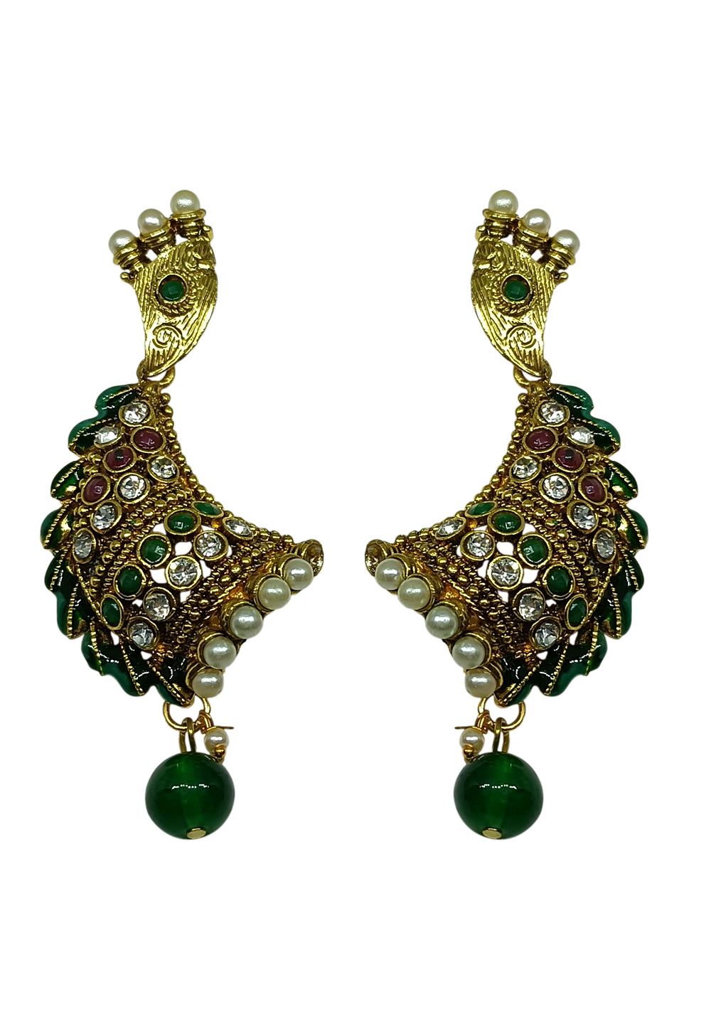 Green Brass pearl Earrings 240626