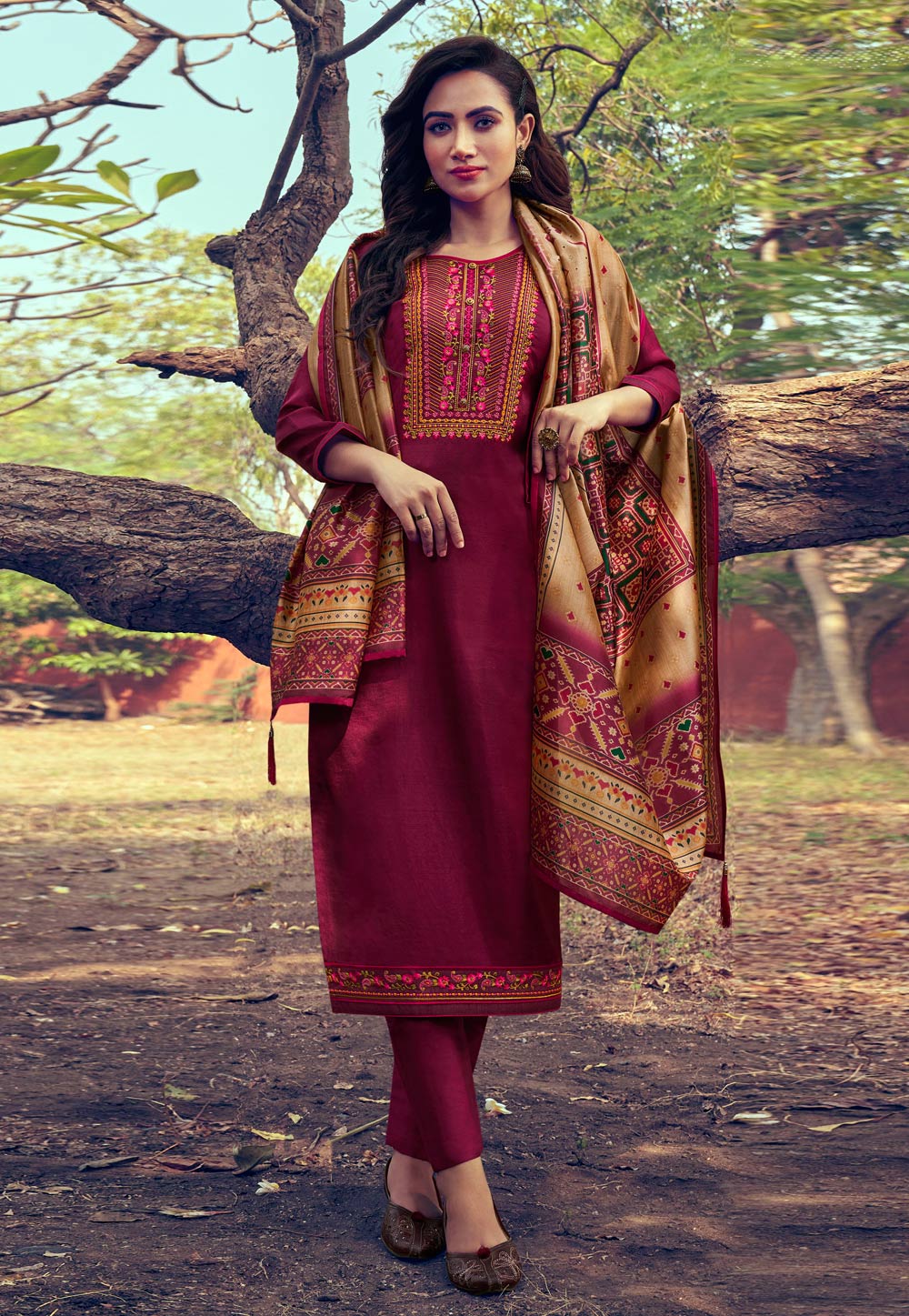 Magenta Silk Pant Style Suit 218066