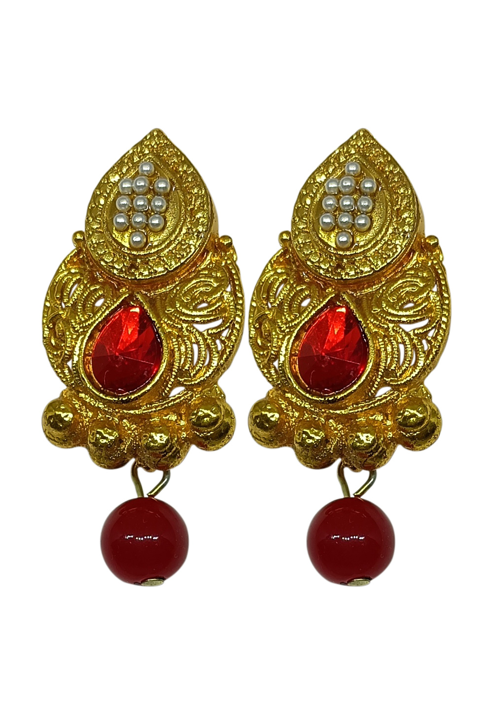 Red Brass pearl Earrings 240627