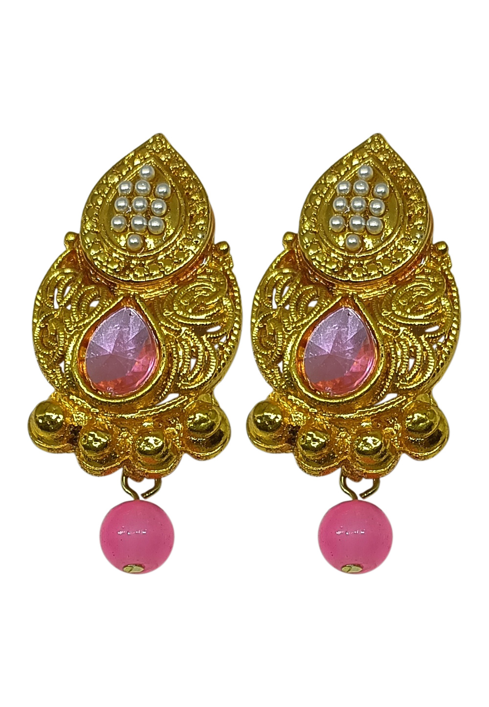 Pink Brass pearl Earrings 240628