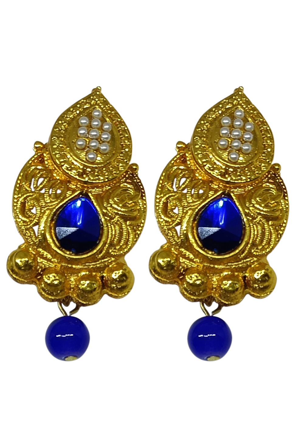 Blue Brass pearl Earrings 240629