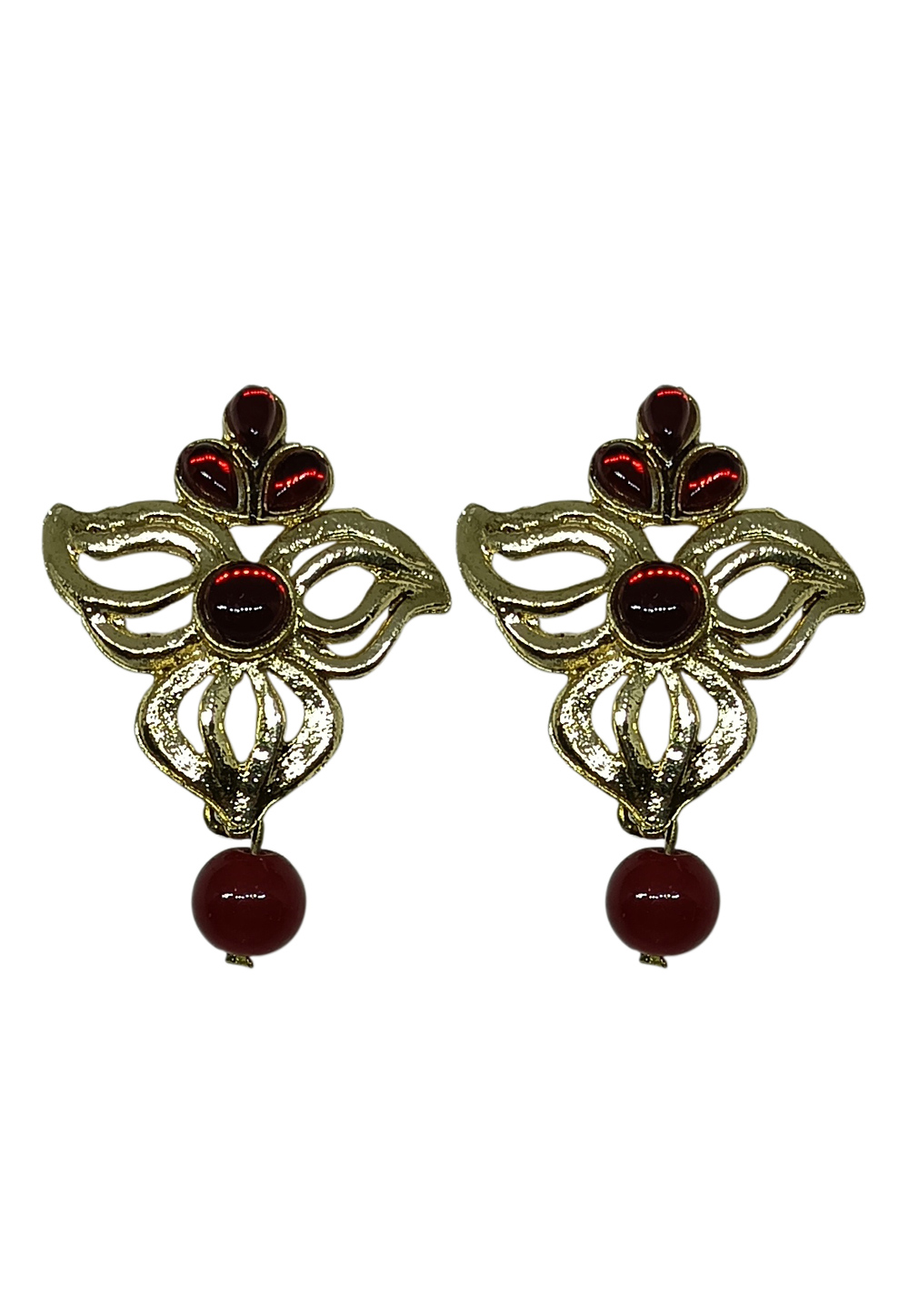 Maroon Brass pearl Earrings 240634