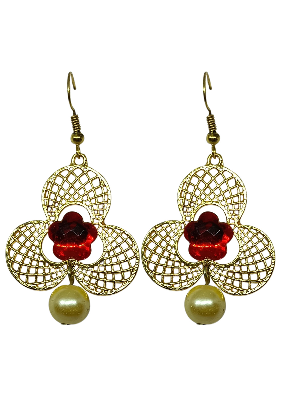 Red Brass pearl Earrings 240636