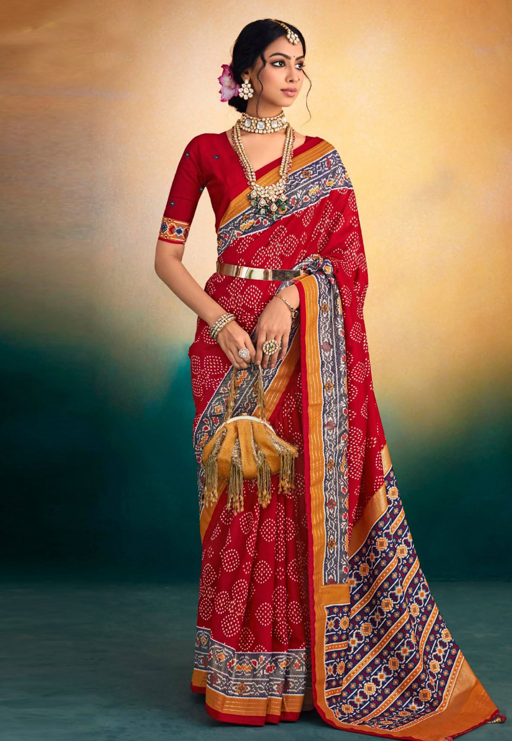 Red Tussar Silk Saree With Blouse 274433