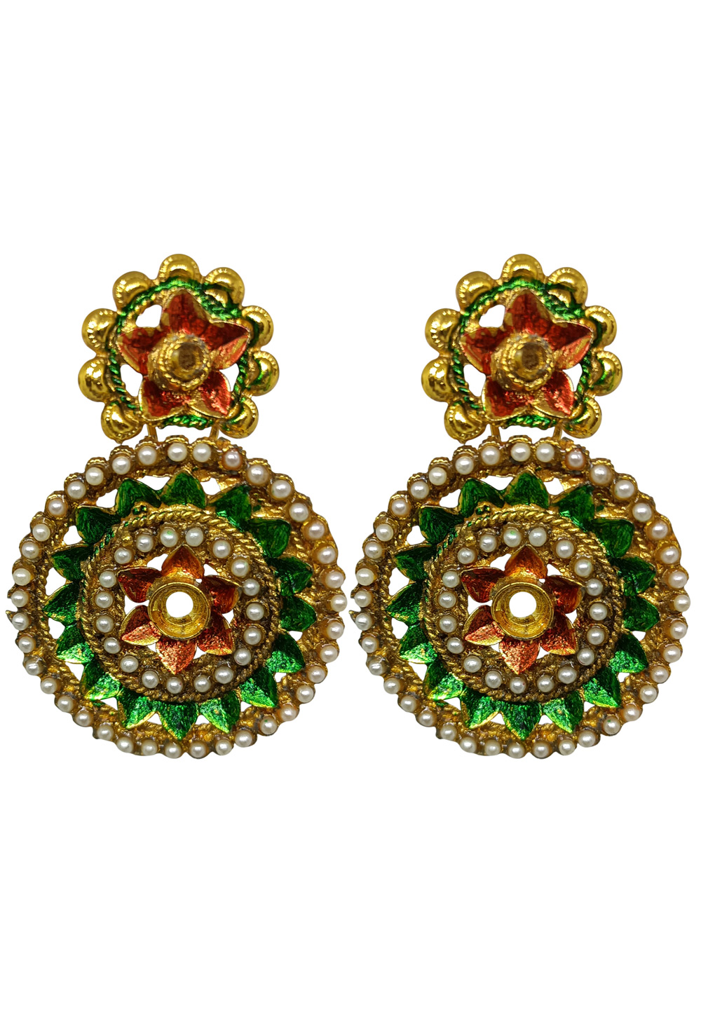 Green Brass pearl Earrings 240642