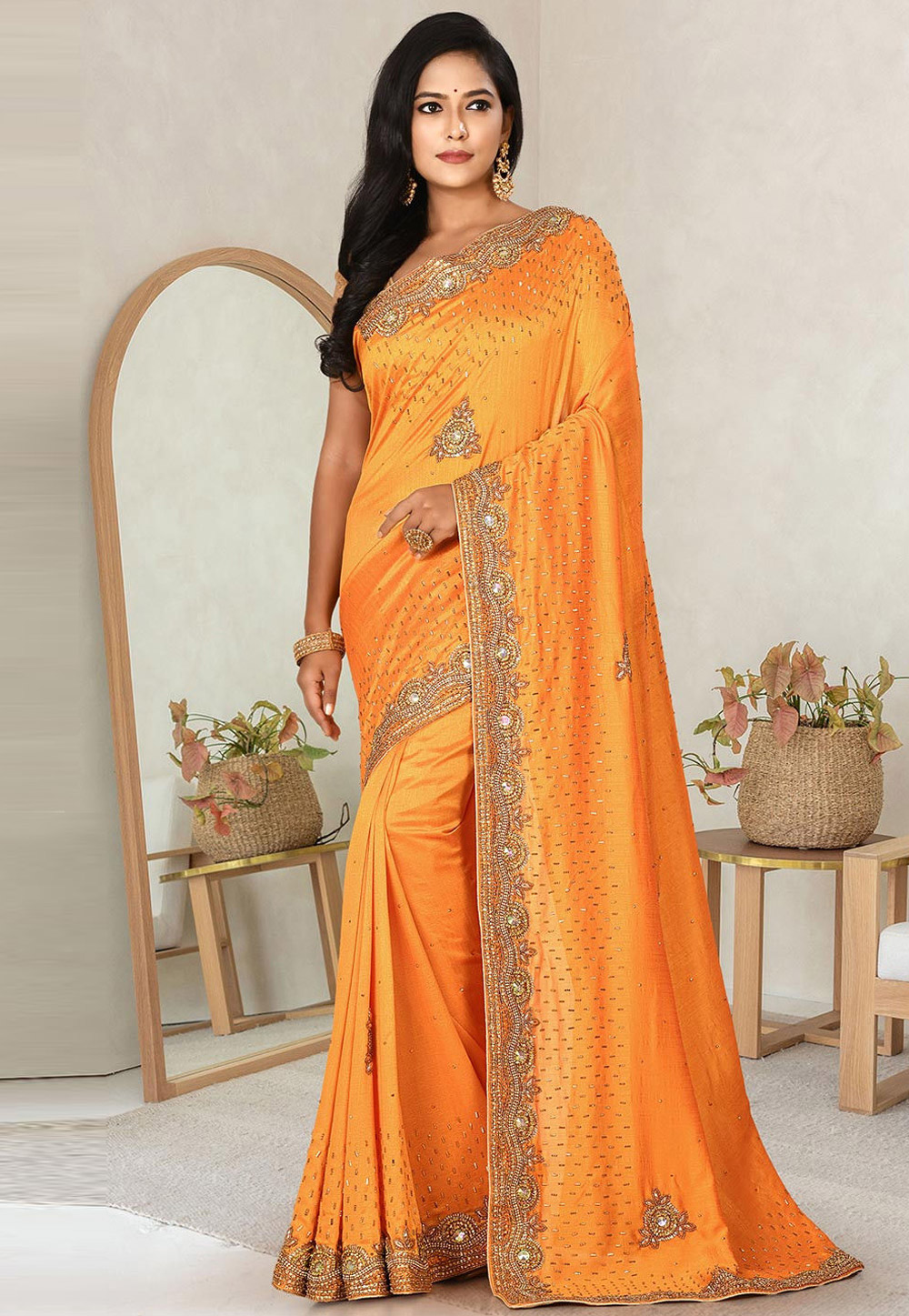 Orange Art Silk Saree With Blouse 242923