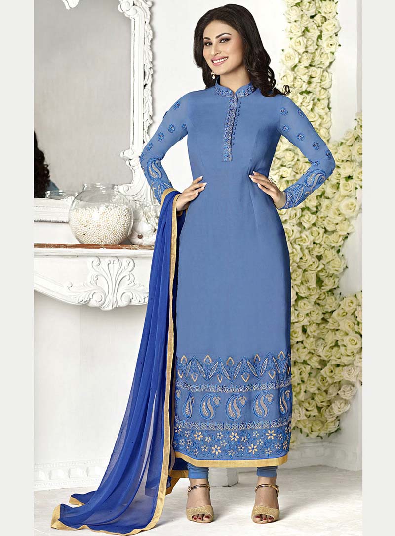 Mouni Roy Blue Georgette Pakistani Style Suit 67606