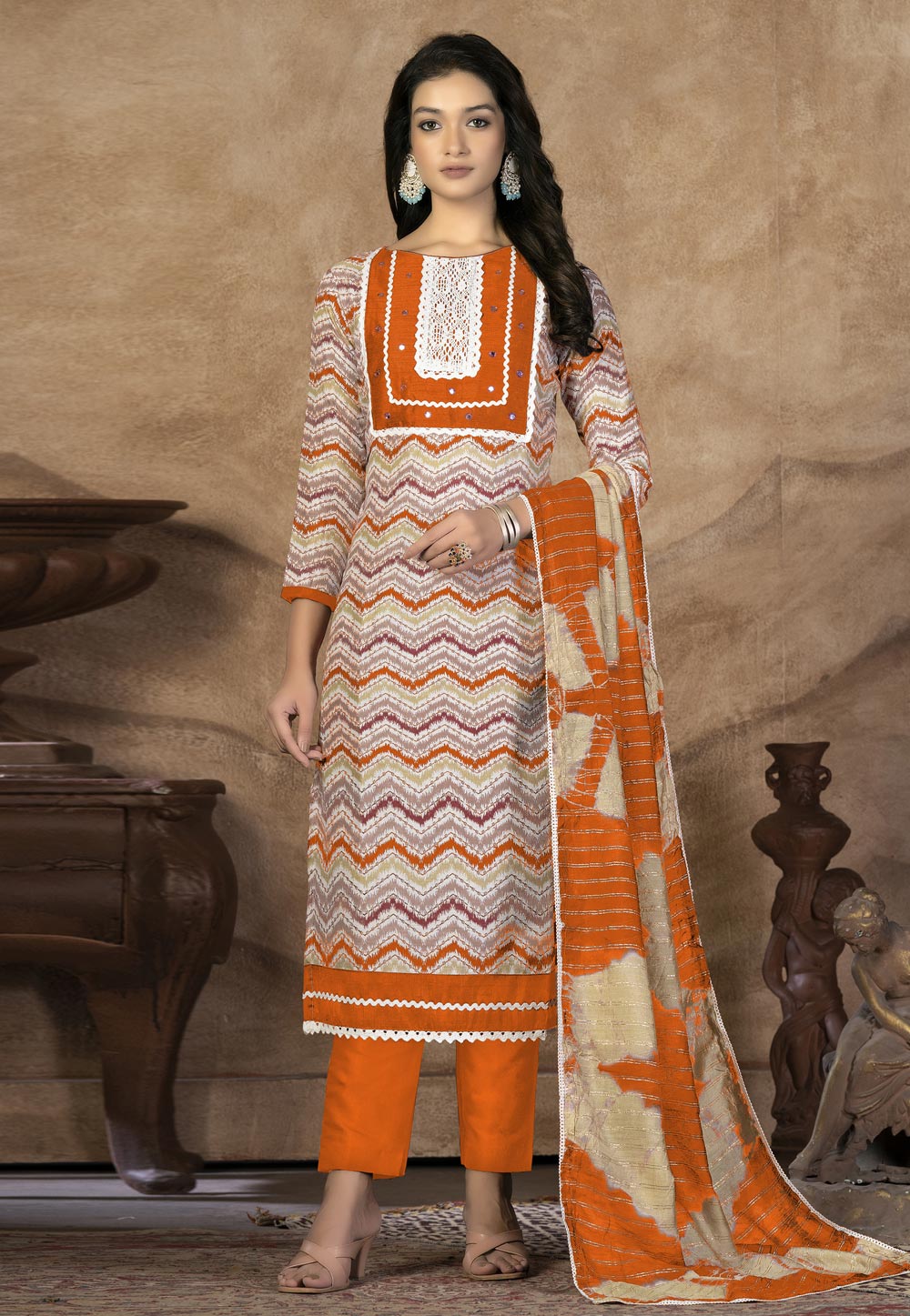 Orange Cotton Pakistani Suit 268721
