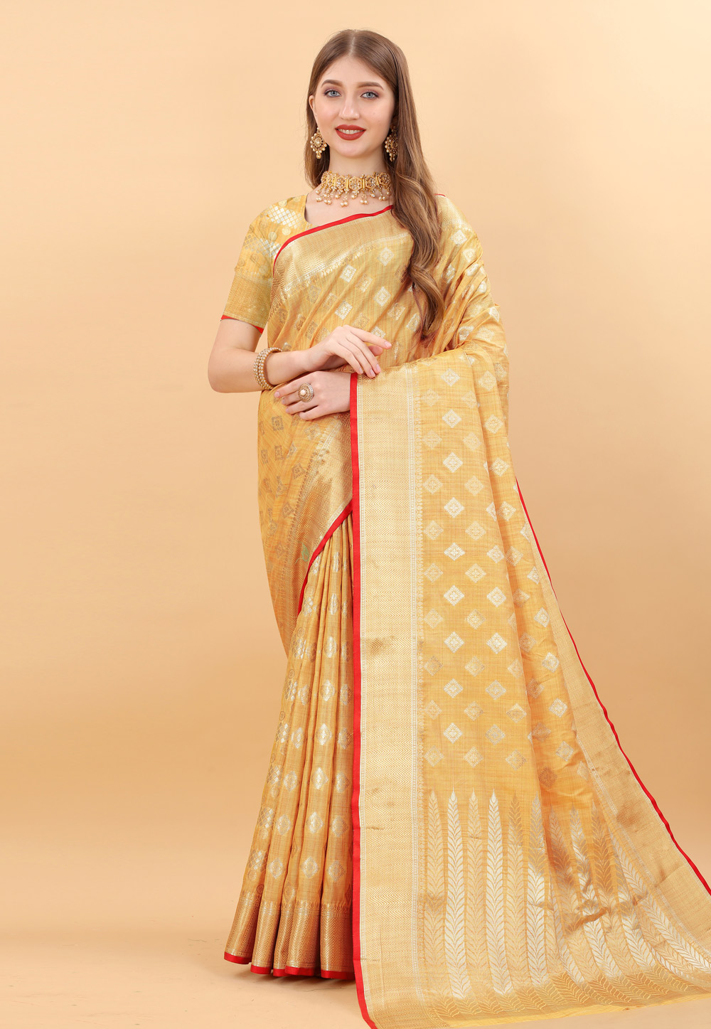 Golden Soft Silk Saree With Blouse 258335