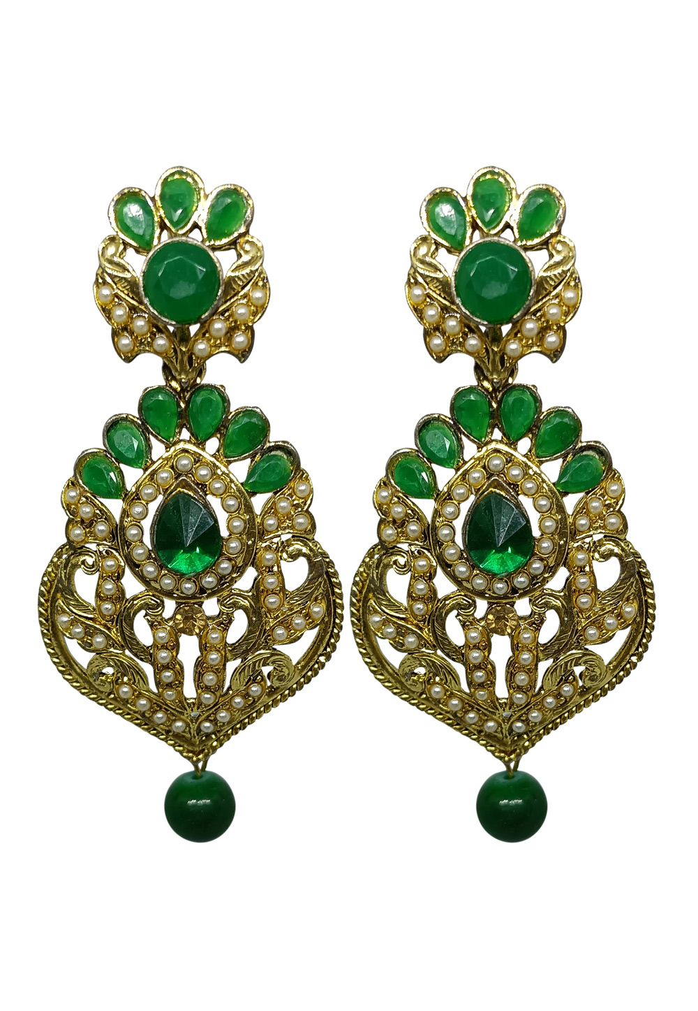 Green Brass pearl Earrings 240644