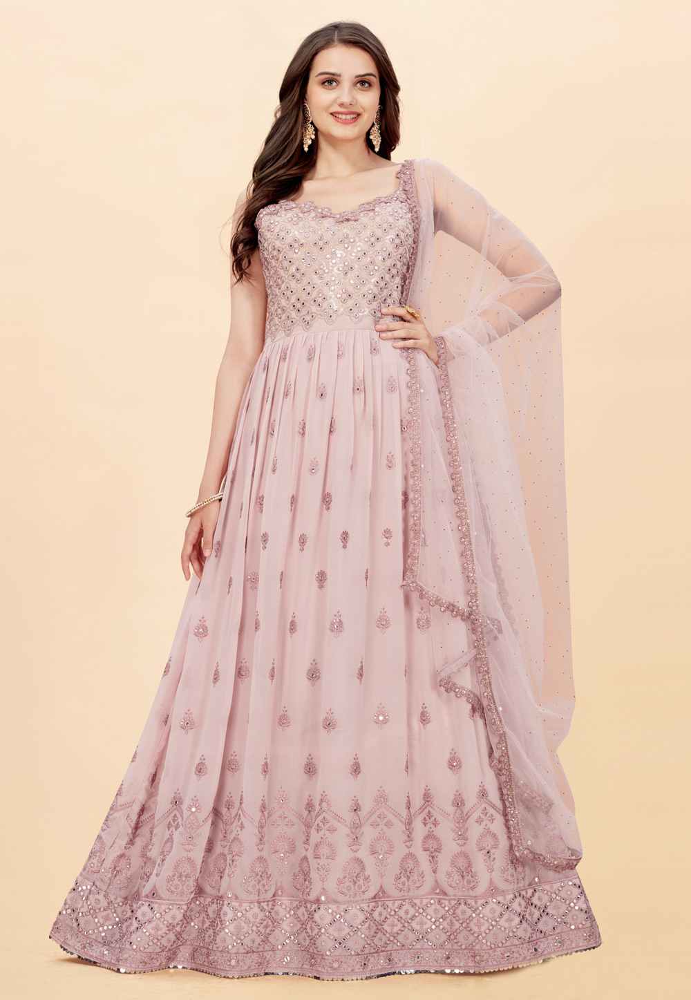 Pink Faux Georgette Abaya Style Anarkali Suit 247088