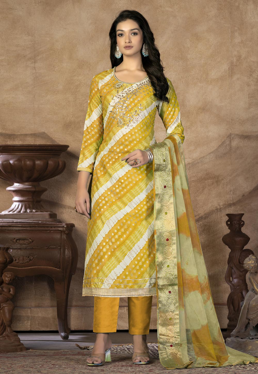 Yellow Cotton Pakistani Suit 268727