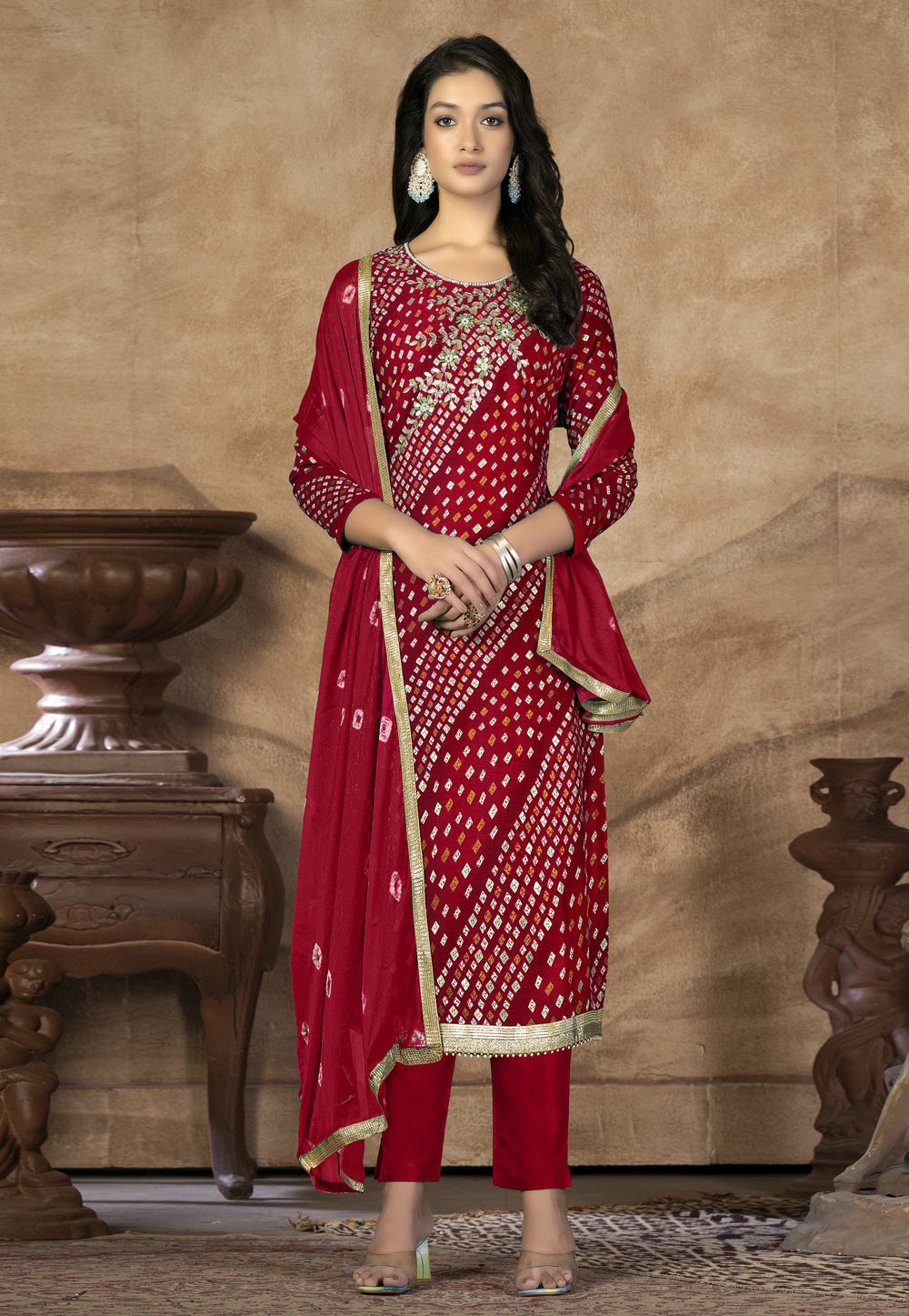 Red Cotton Pant Style Suit 268728