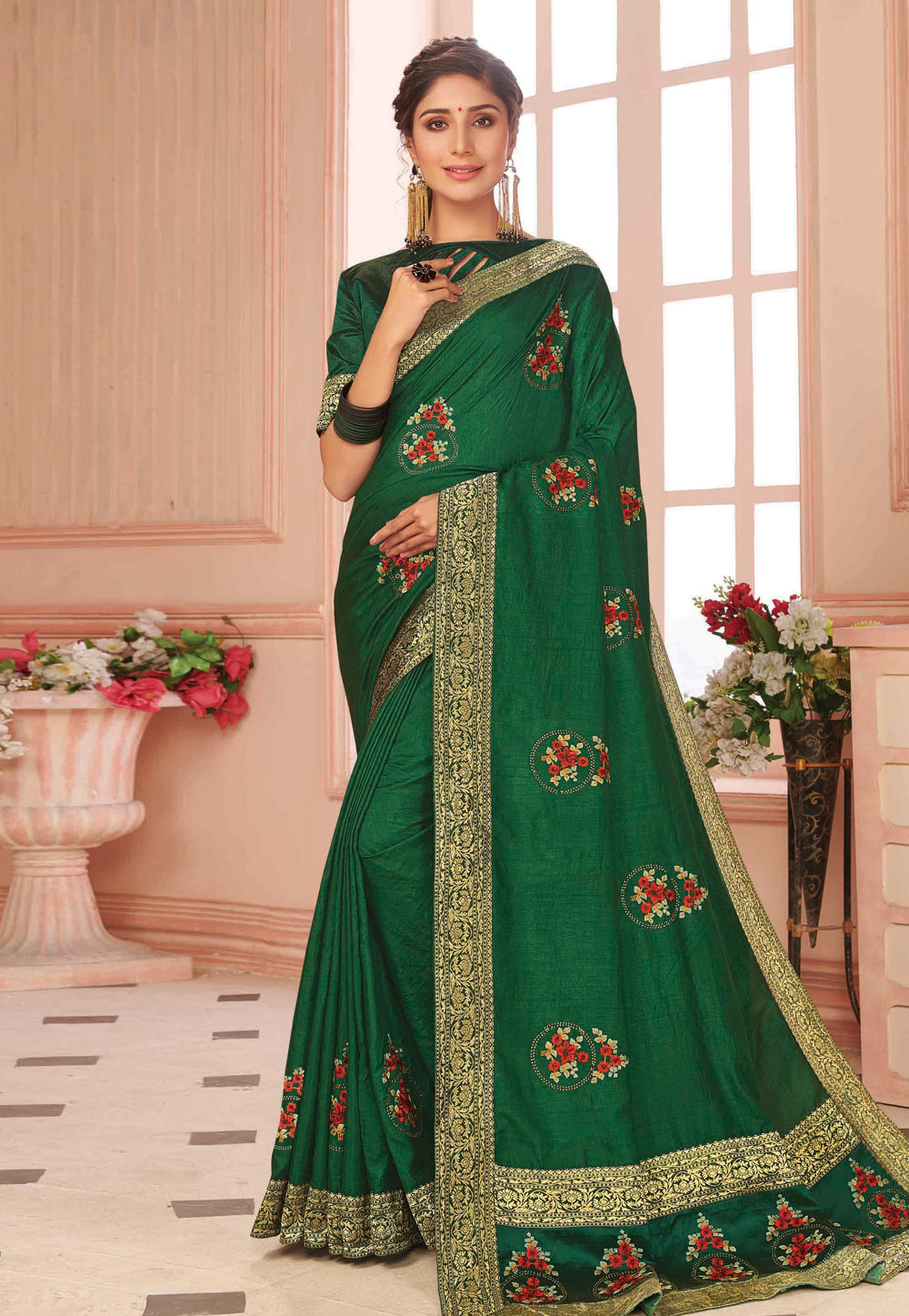 Green Silk Saree With Blouse 218496