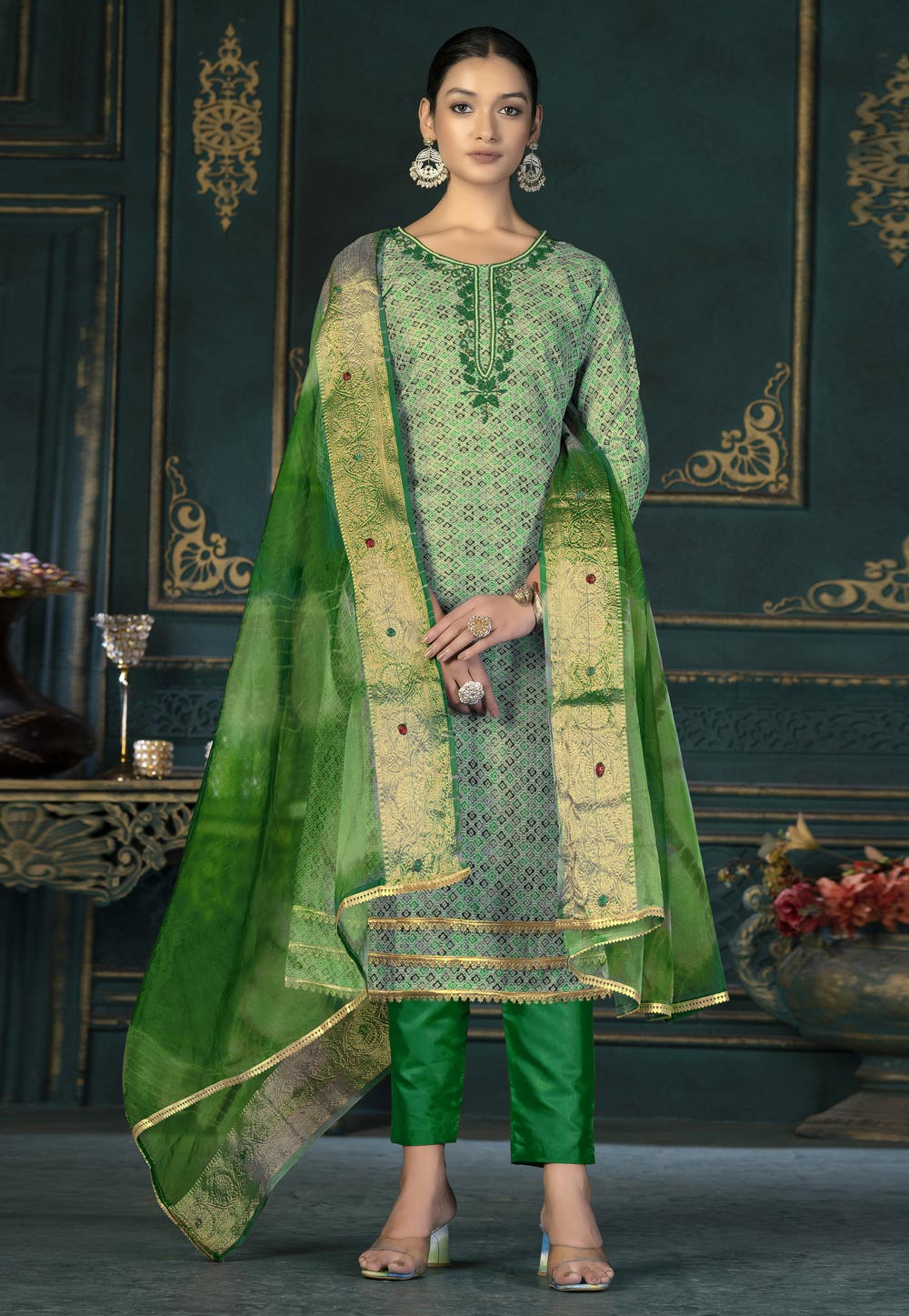 Light Green Cotton Pakistani Suit 268739