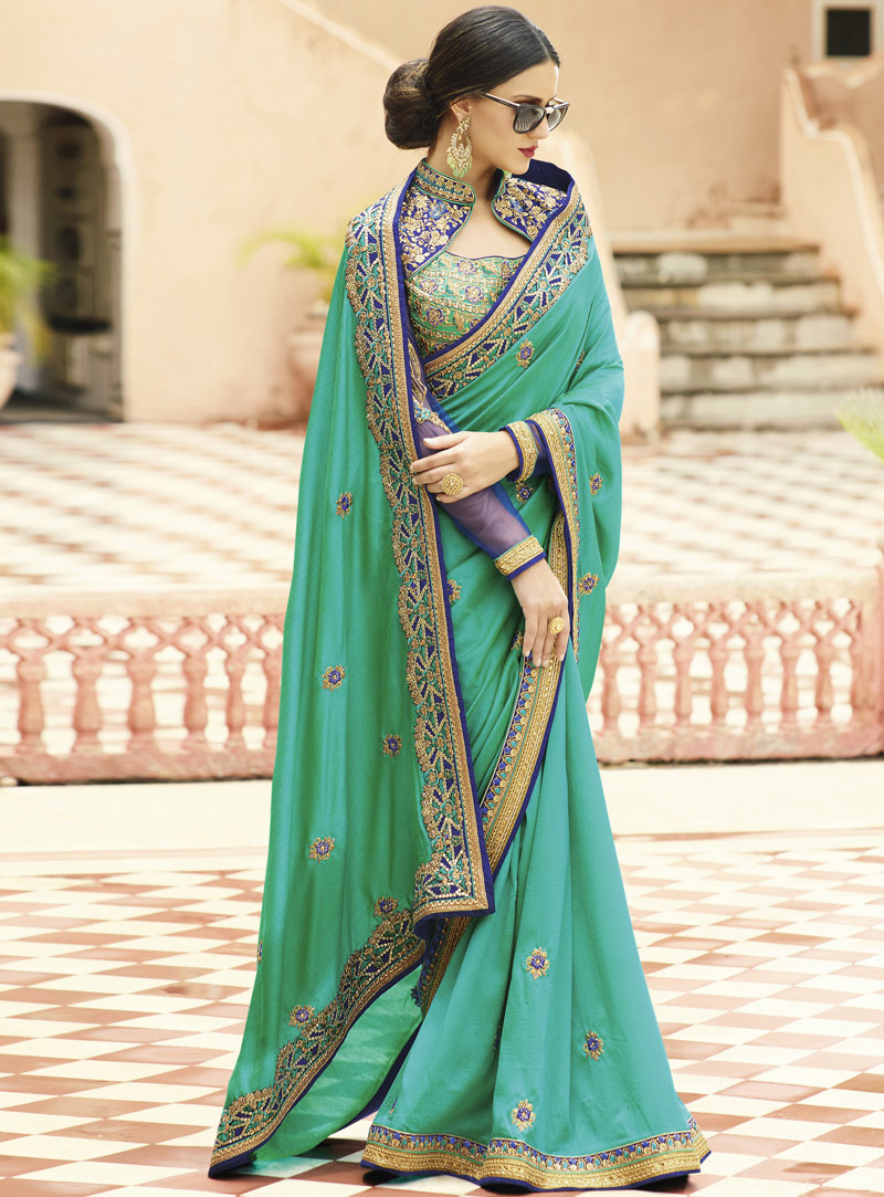 Sea Green Silk Festival Wear Saree 97309