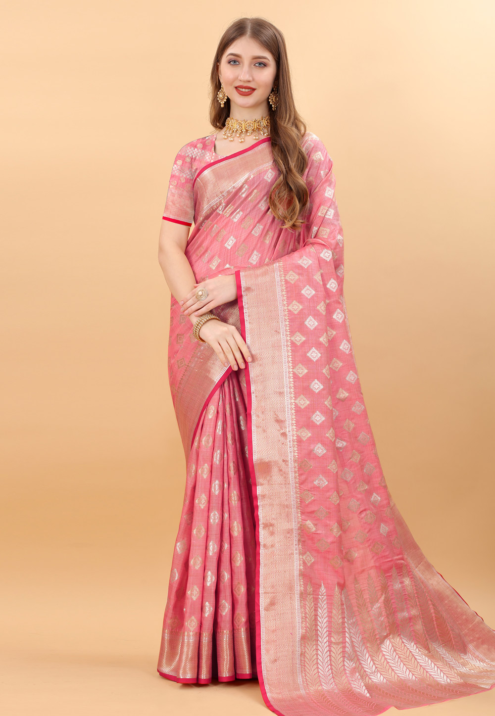 Pink Soft Silk Saree With Blouse 258338