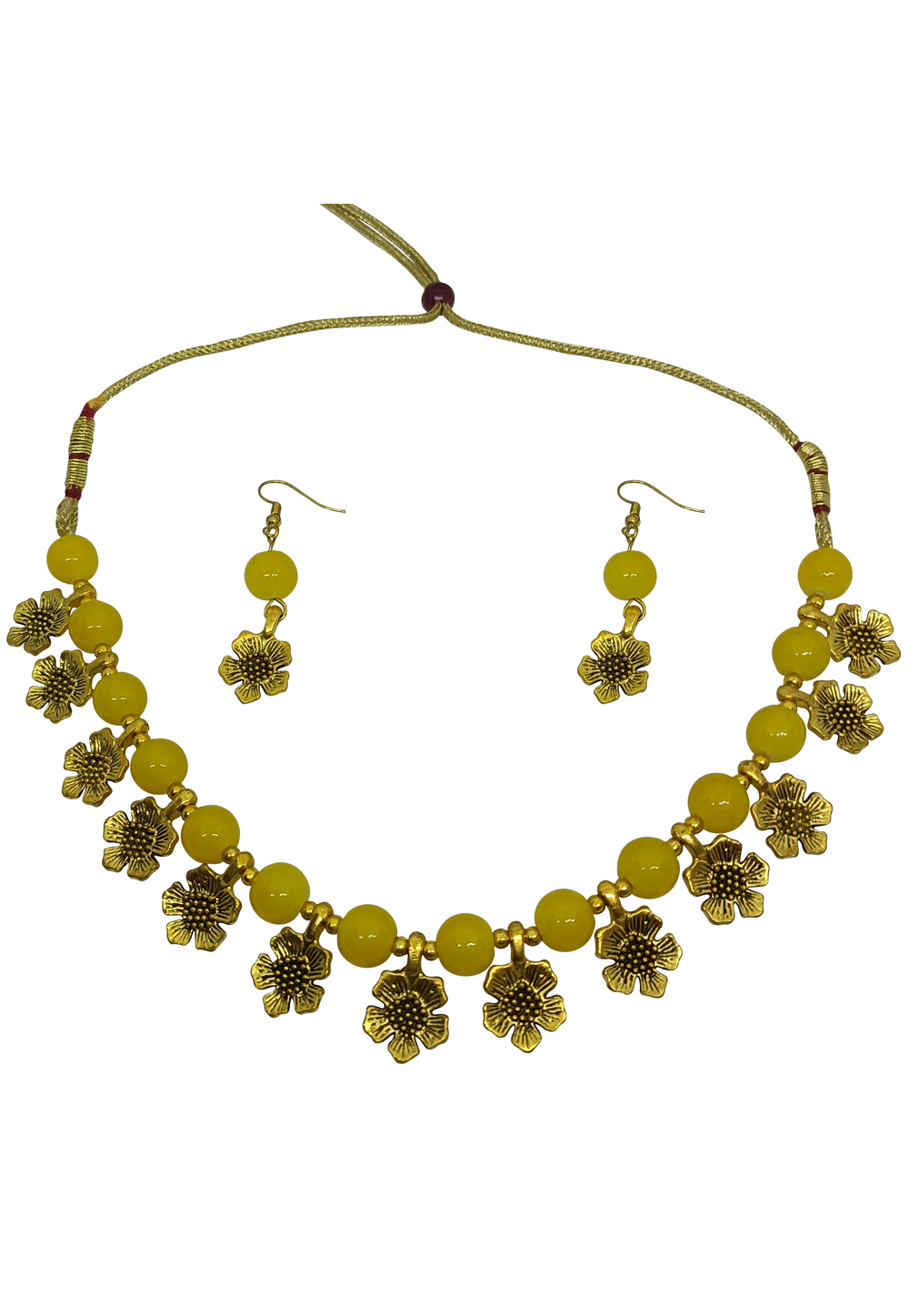 Yellow Alloy Austrian Diamond Necklace Set With Earrings 251307