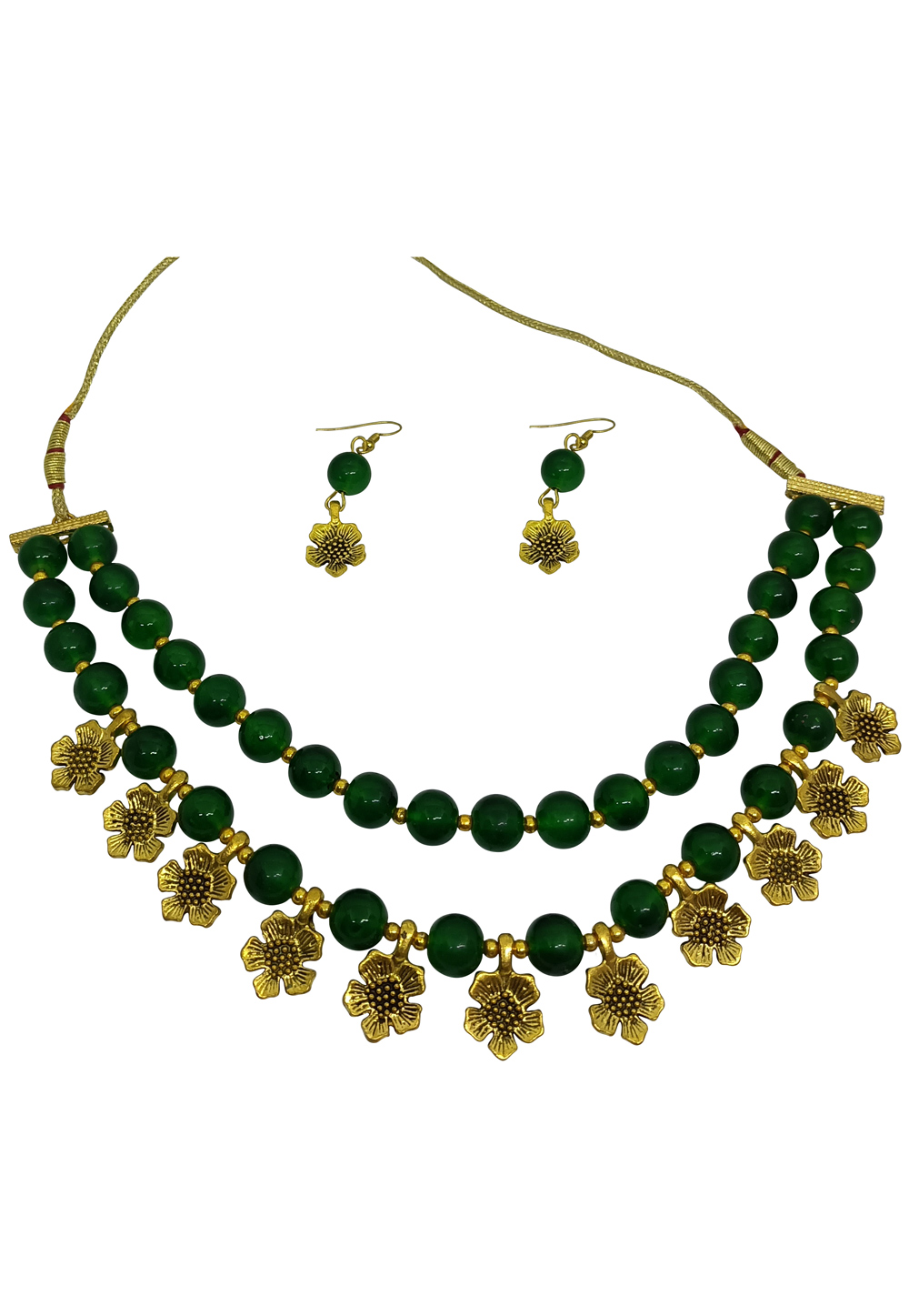 Green Alloy Austrian Diamond Necklace Set With Earrings 251309