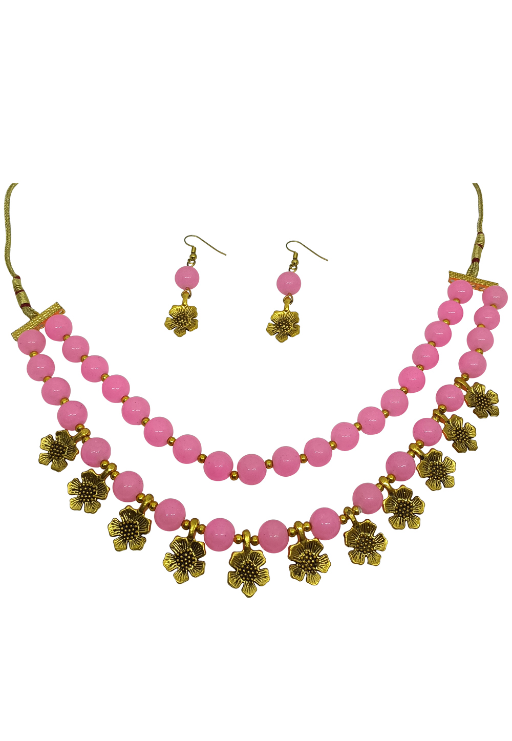Pink Alloy Austrian Diamond Necklace Set With Earrings 251310