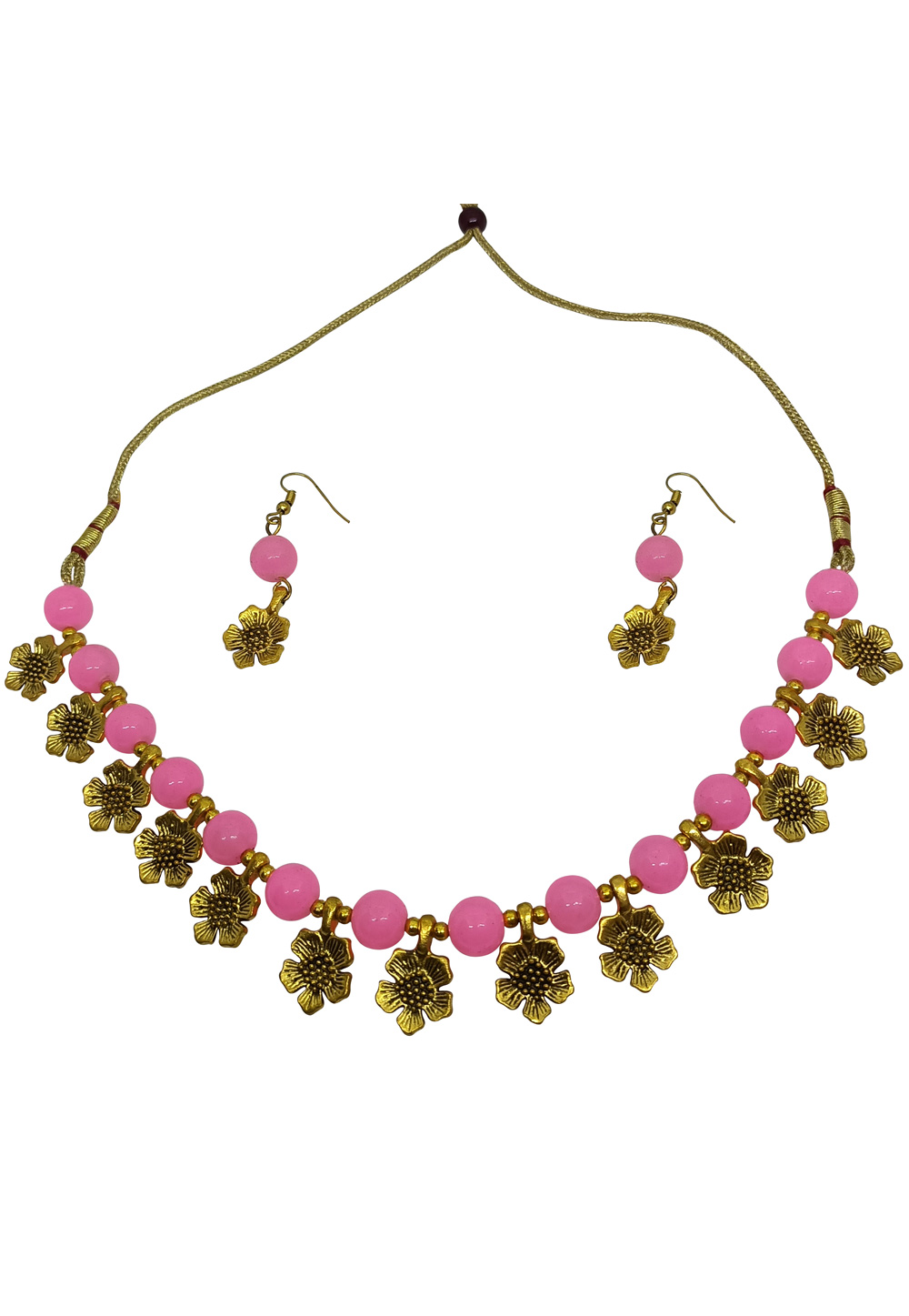 Pink Alloy Austrian Diamond Necklace Set With Earrings 251312