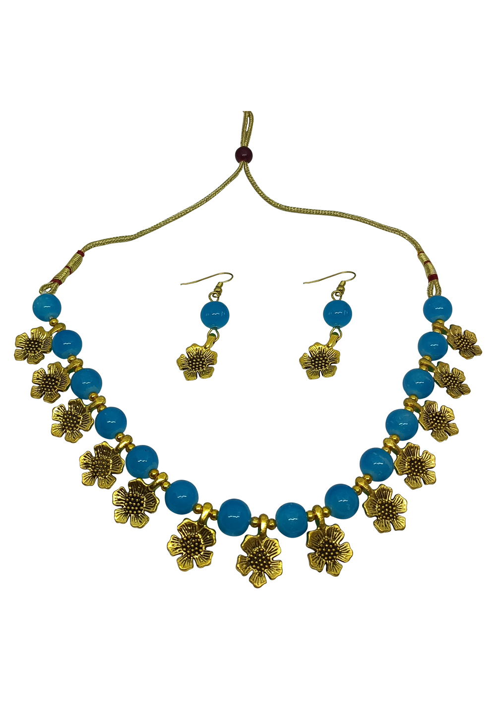 Blue Alloy Austrian Diamond Necklace Set With Earrings 251313