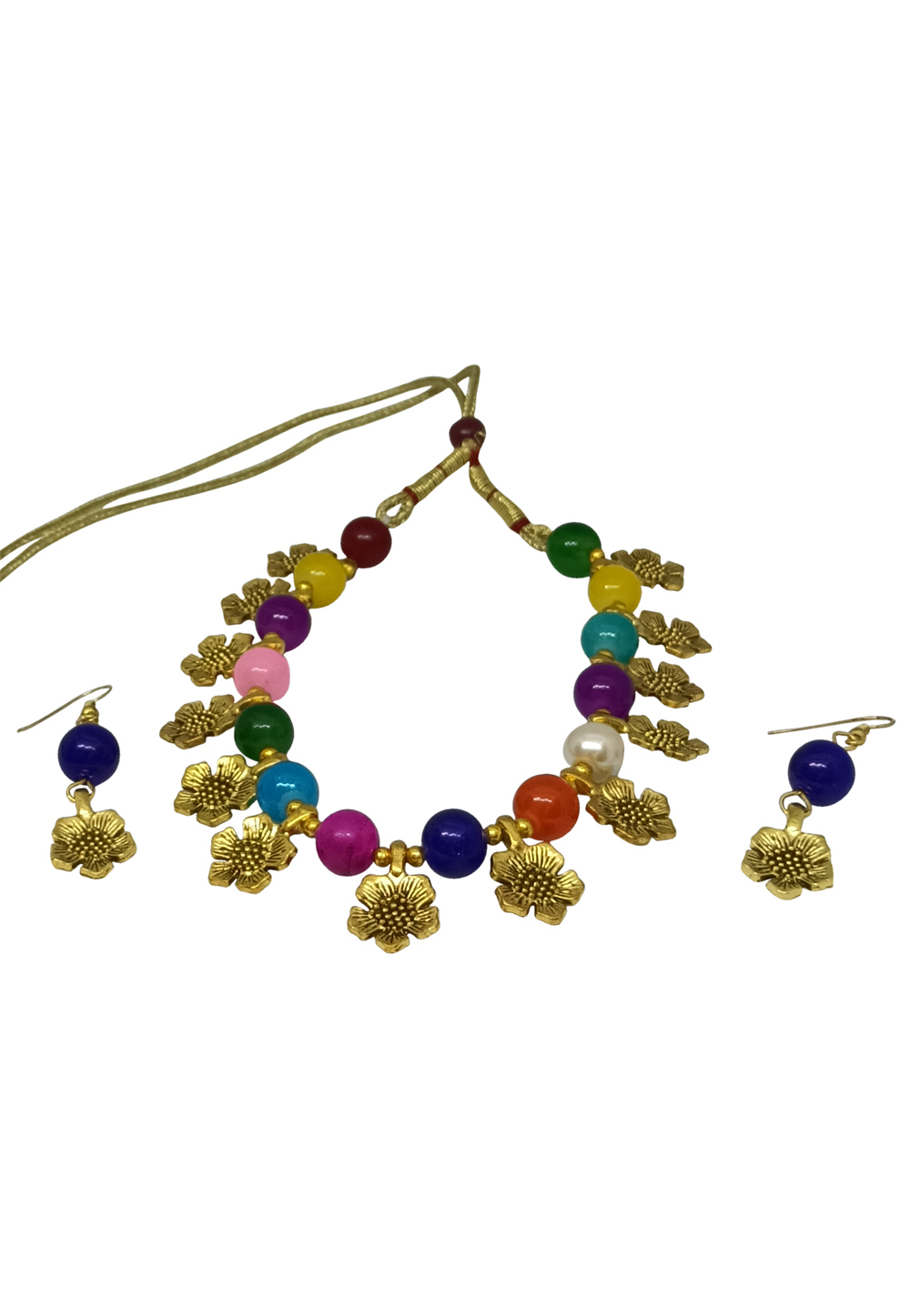 Golden Alloy Austrian Diamond Necklace Set With Earrings 251314