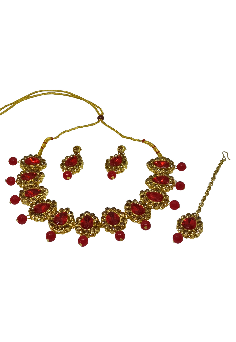 Maroon Alloy Austrian Diamond Necklace Set With Earrings and Maang Tikka 251315