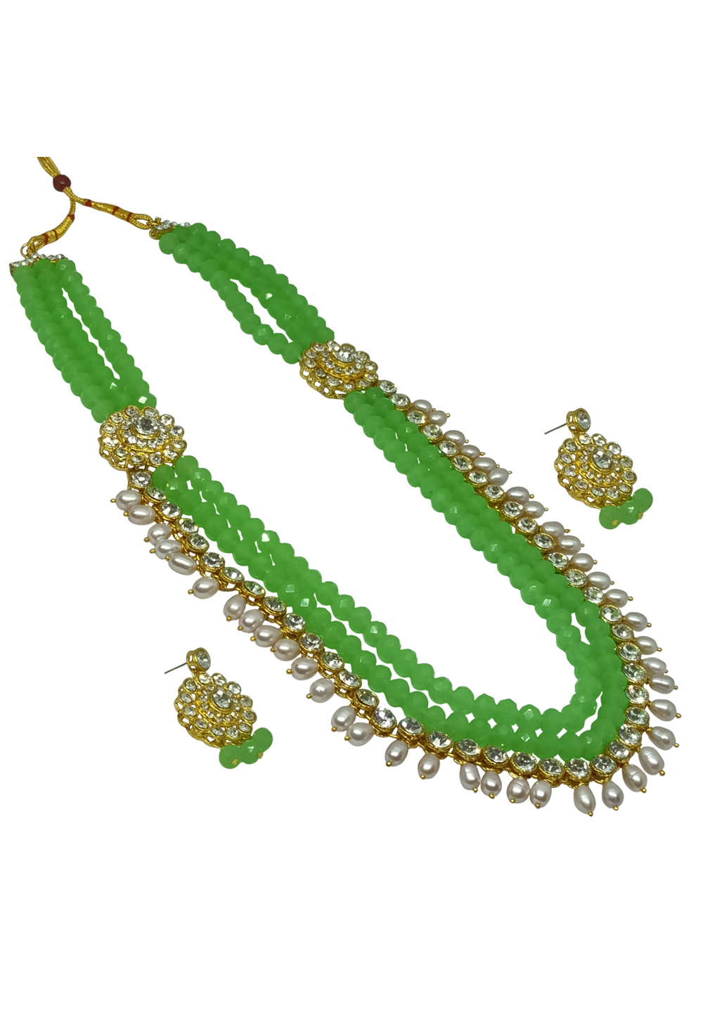 Light Green Alloy Austrian Diamond Necklace Set With Earrings 251316