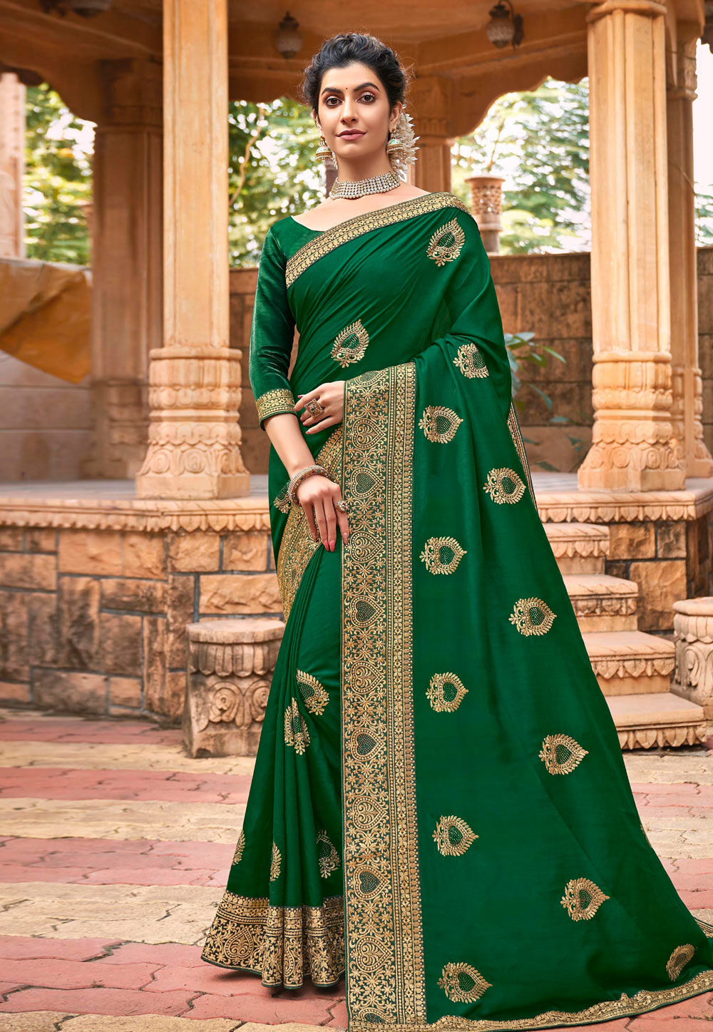 Green Chanderi Silk Saree With Blouse 218921
