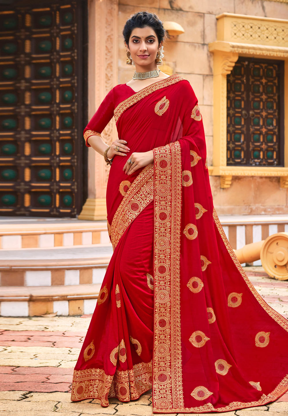 Red Chanderi Silk Festival Wear Saree 218926