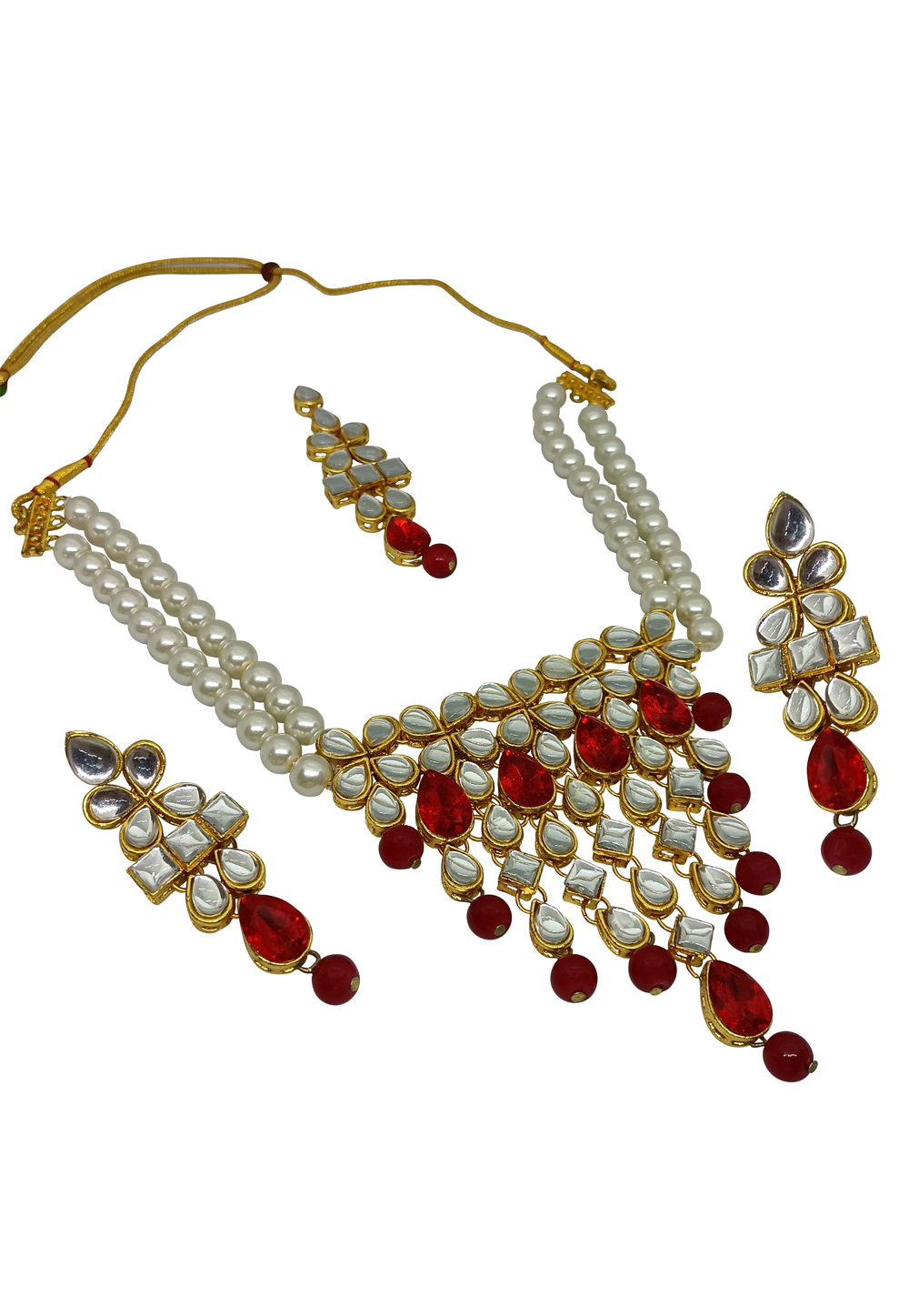 Maroon Alloy Austrian Diamond Necklace Set With Earrings and Maang Tikka 251327