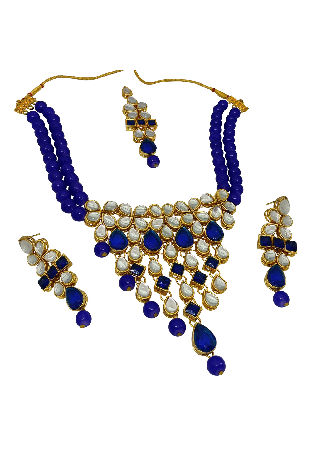 Blue Alloy Austrian Diamond Necklace Set With Earrings and Maang Tikka 251329