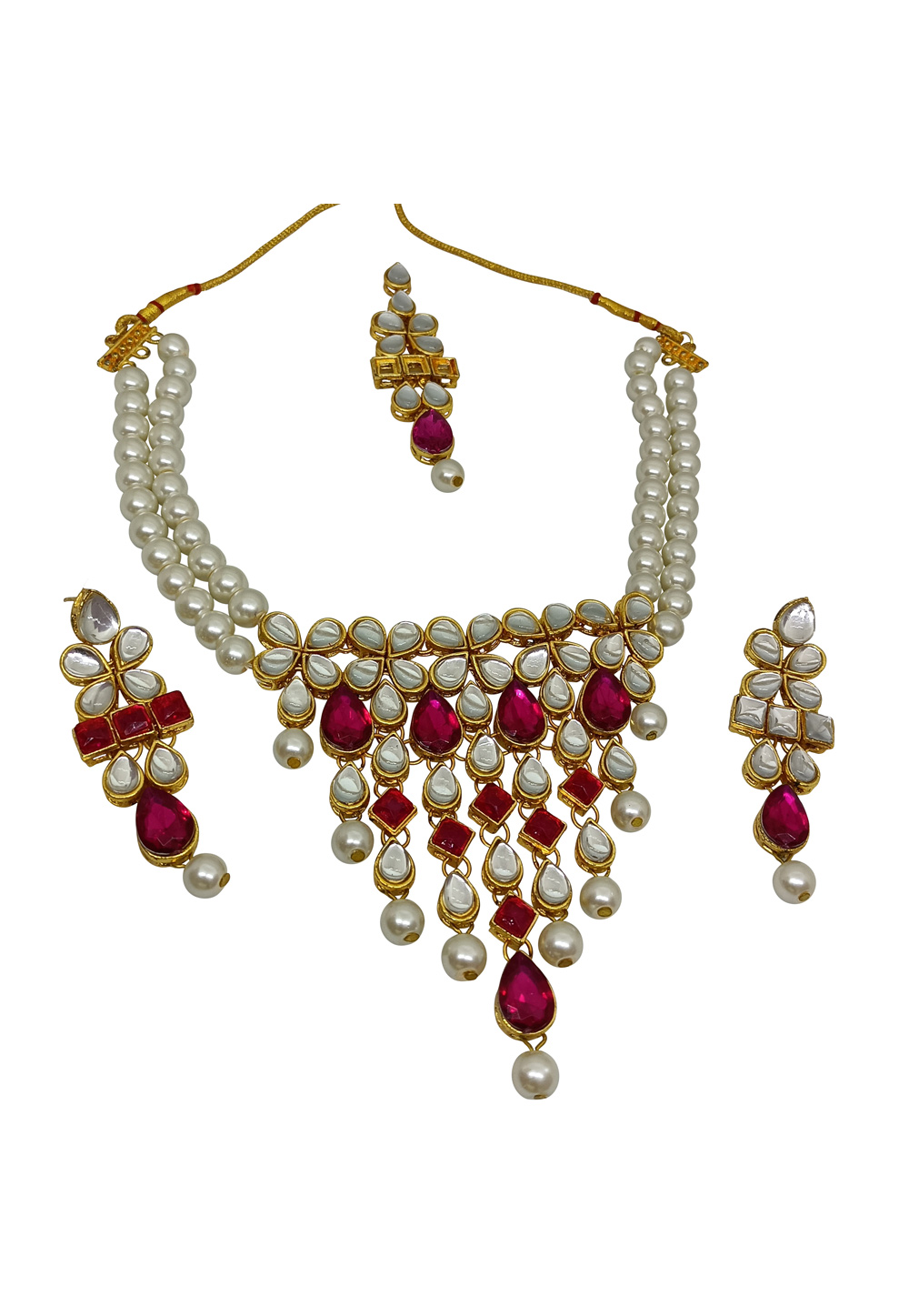 Maroon Alloy Austrian Diamond Necklace Set With Earrings and Maang Tikka 251330