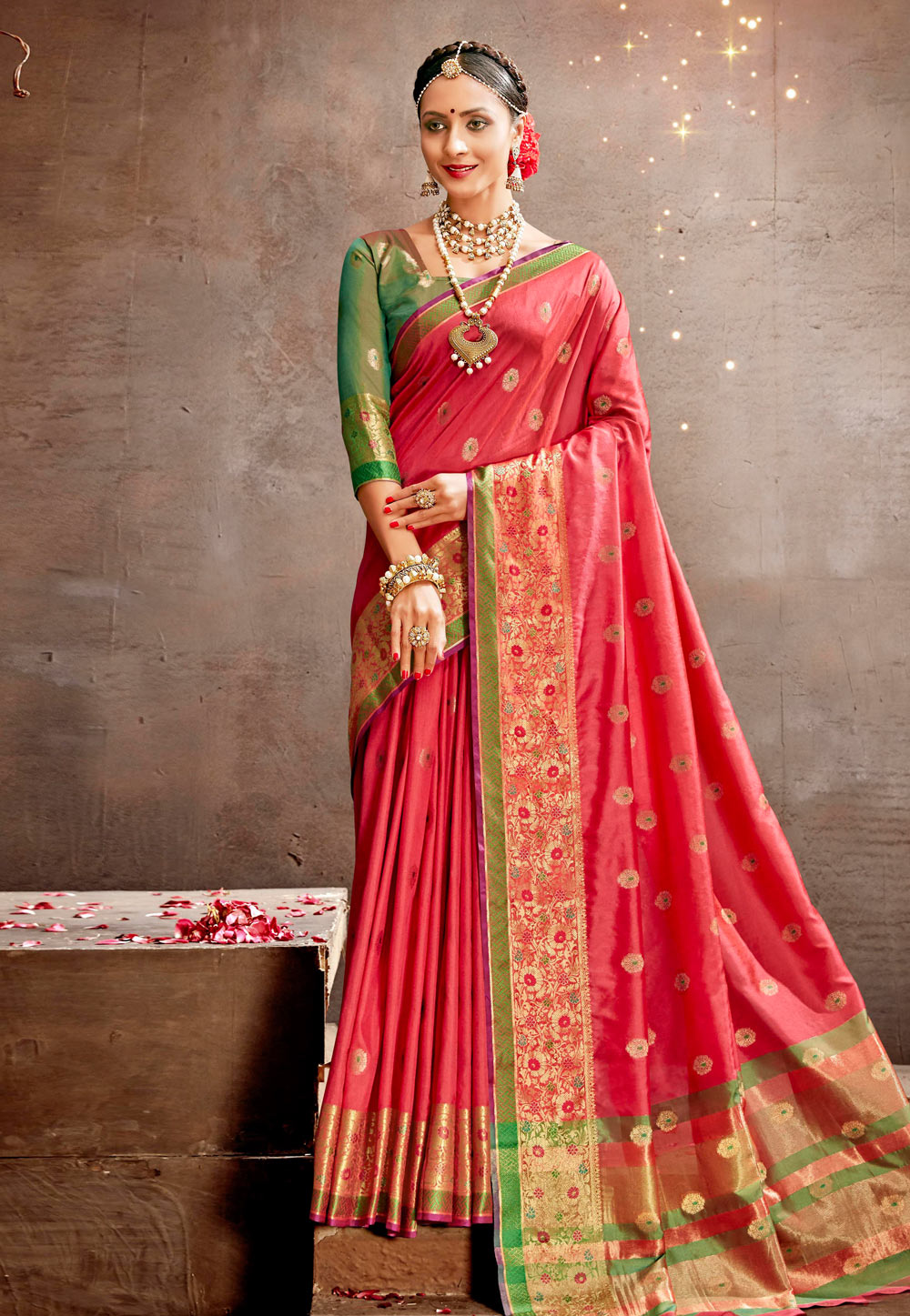 Pink Art Silk Saree With Blouse 219019