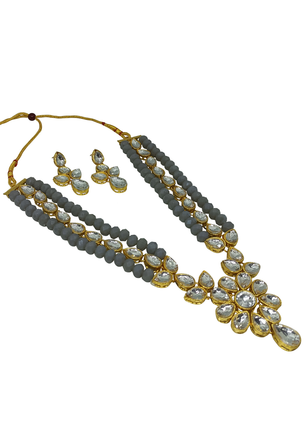 Grey Alloy Austrian Diamond Necklace Set With Earrings 251336