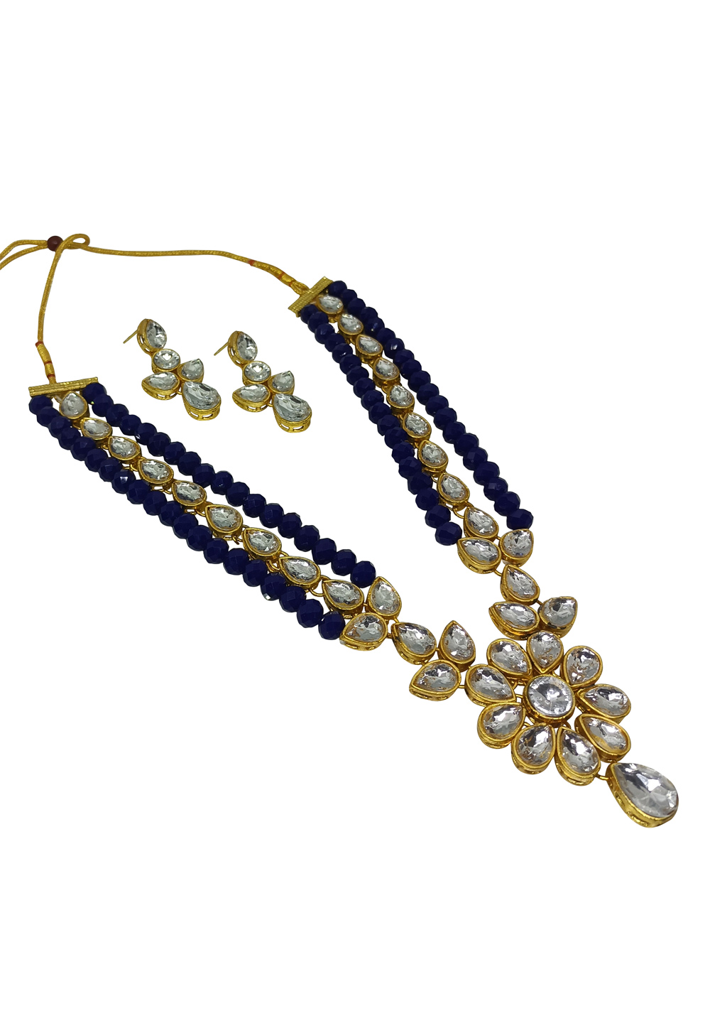 Navy Blue Alloy Austrian Diamond Necklace Set With Earrings 251337